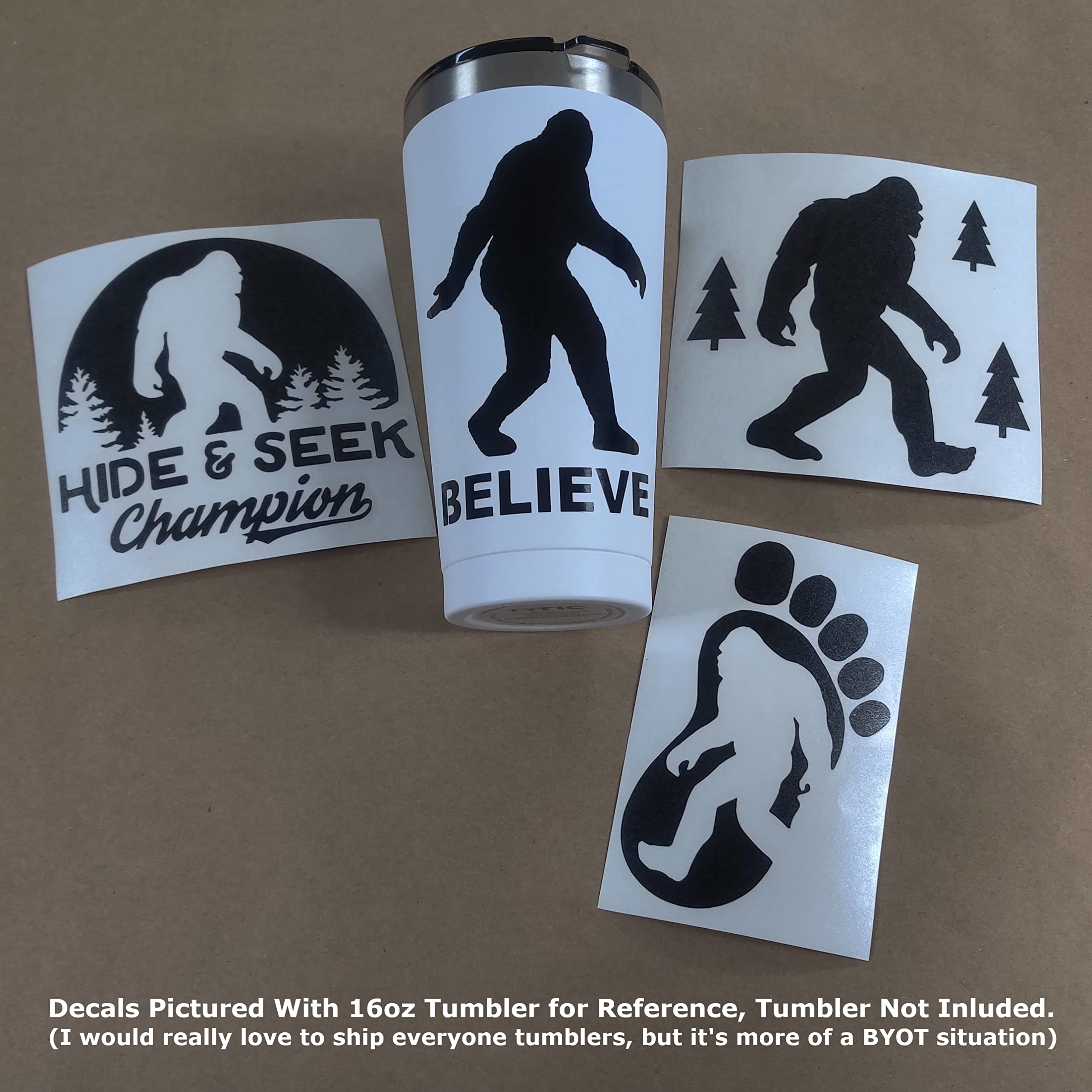 Sasquatch, Bigfoot, Hide And Seek Champion Decals (Black, Large ~5'')