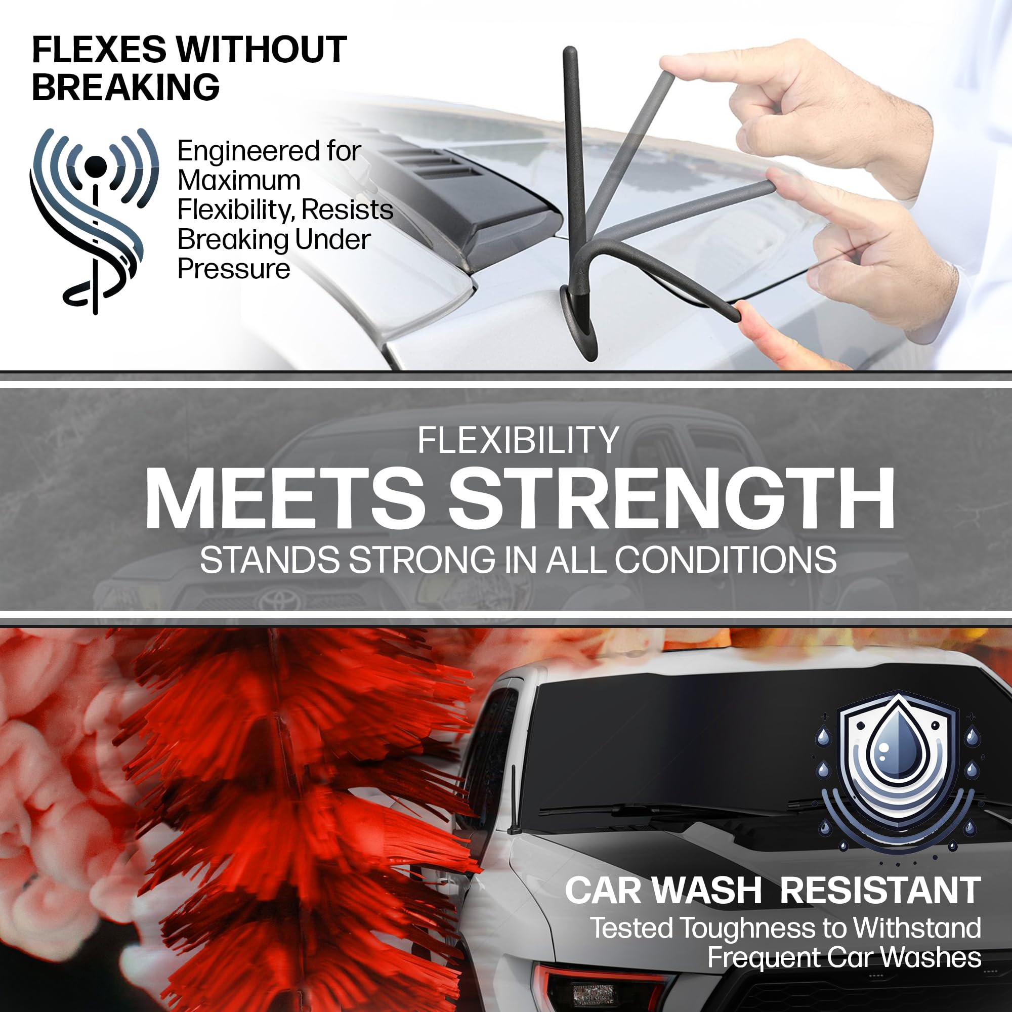 Antennamastsrus - Short Rubber Antenna Fits Toyota Fj Cruiser (2007-2015) - Usa Stainless Steel Threading - The Original 6 3/4 Inch Accessories - Car Wash Proof - Internal Copper Coil