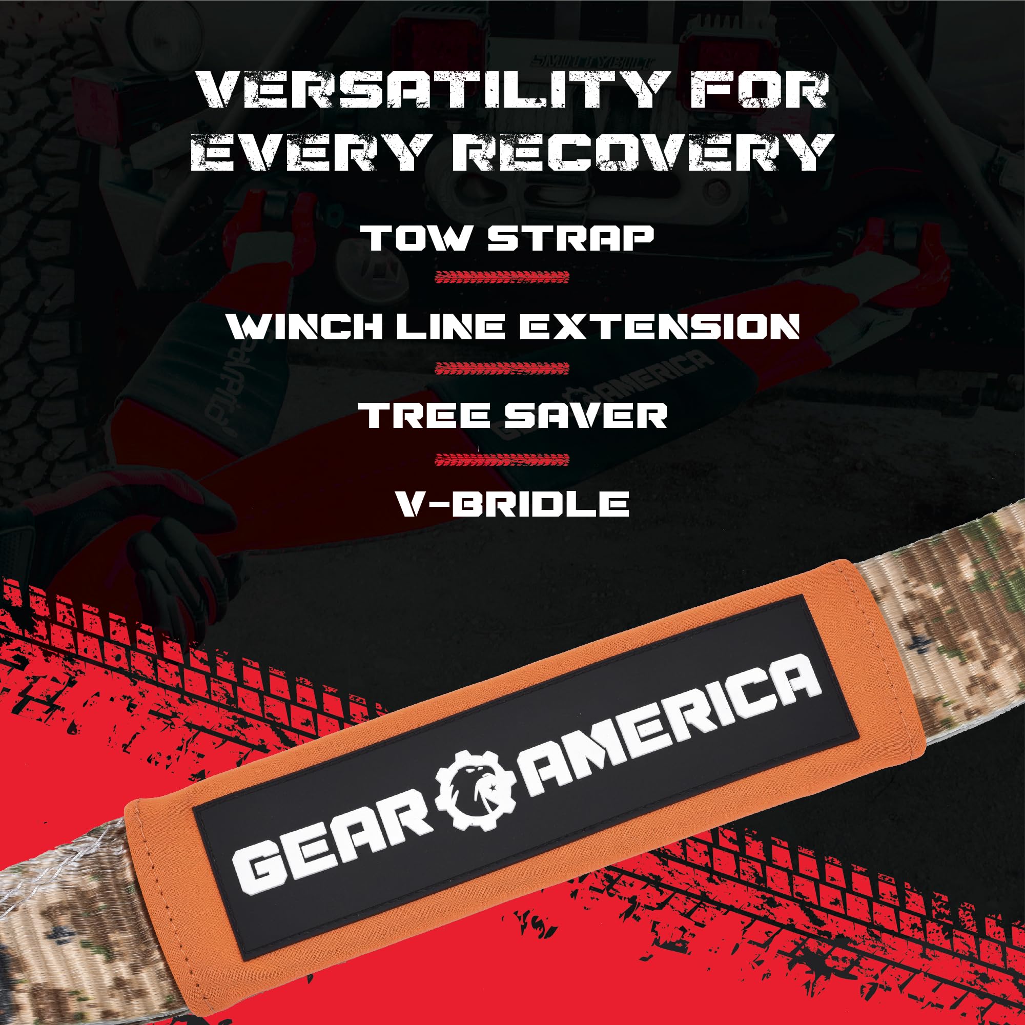 Gearamerica Heavy Duty 3''X20' Tow & Winch Strap - 35,053Lbs Tree Saver, Break Strength Recovery Rope For Offroad & Towing - Wea