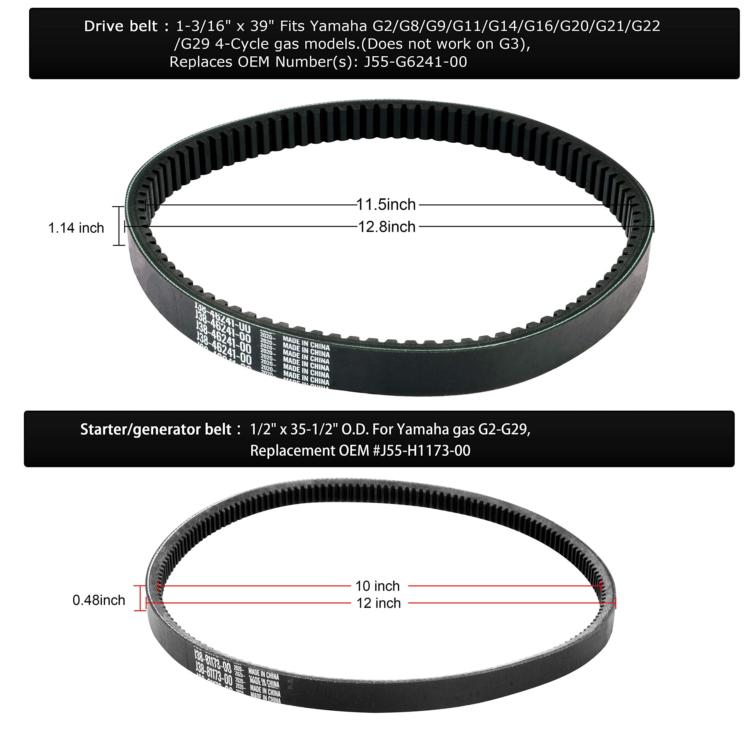 Roykaw Golf Cart Clutch Drive Belt & Starter Generator Belt Kit Compatible With Yamaha G2/G5/G8/G9/G11/G14/G16/G20/G22 /G29/Drive, 4-Cycle Gas Golf Cart, Oem# J55-G6241-00, Jn6-H1173-00