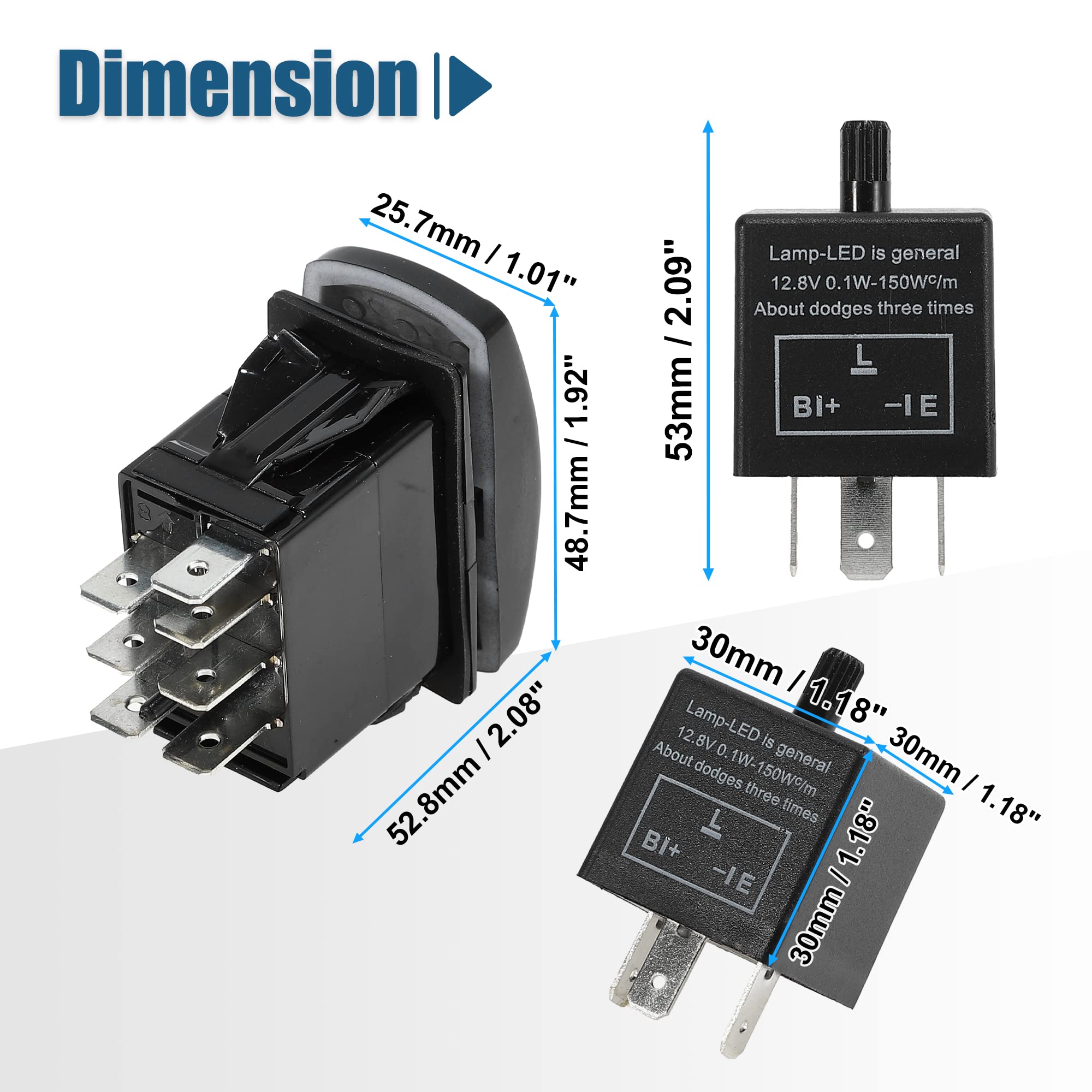 X Autohaux Blue Led 7 Pin Turn Signal Switch With 3 Pin Adjustable Flasher Relay 3 Way On-Off-On Rocker Switch Led Flasher Blink