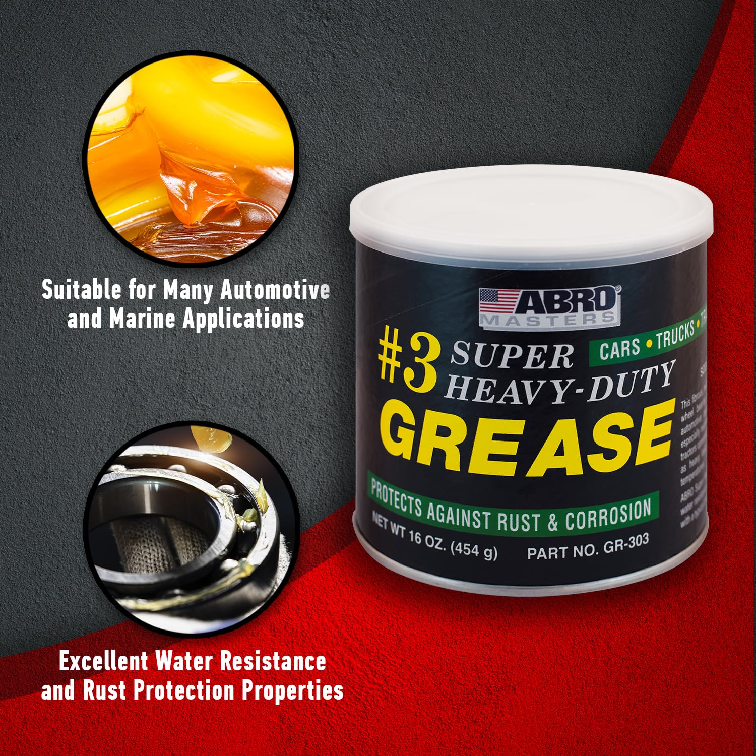 ABRO Masters Super Heavy-Duty #3 Wheel Bearing Grease, 16oz, Sodium-Based, Multi-Purpose Lubricant for Severe Conditions, Ideal