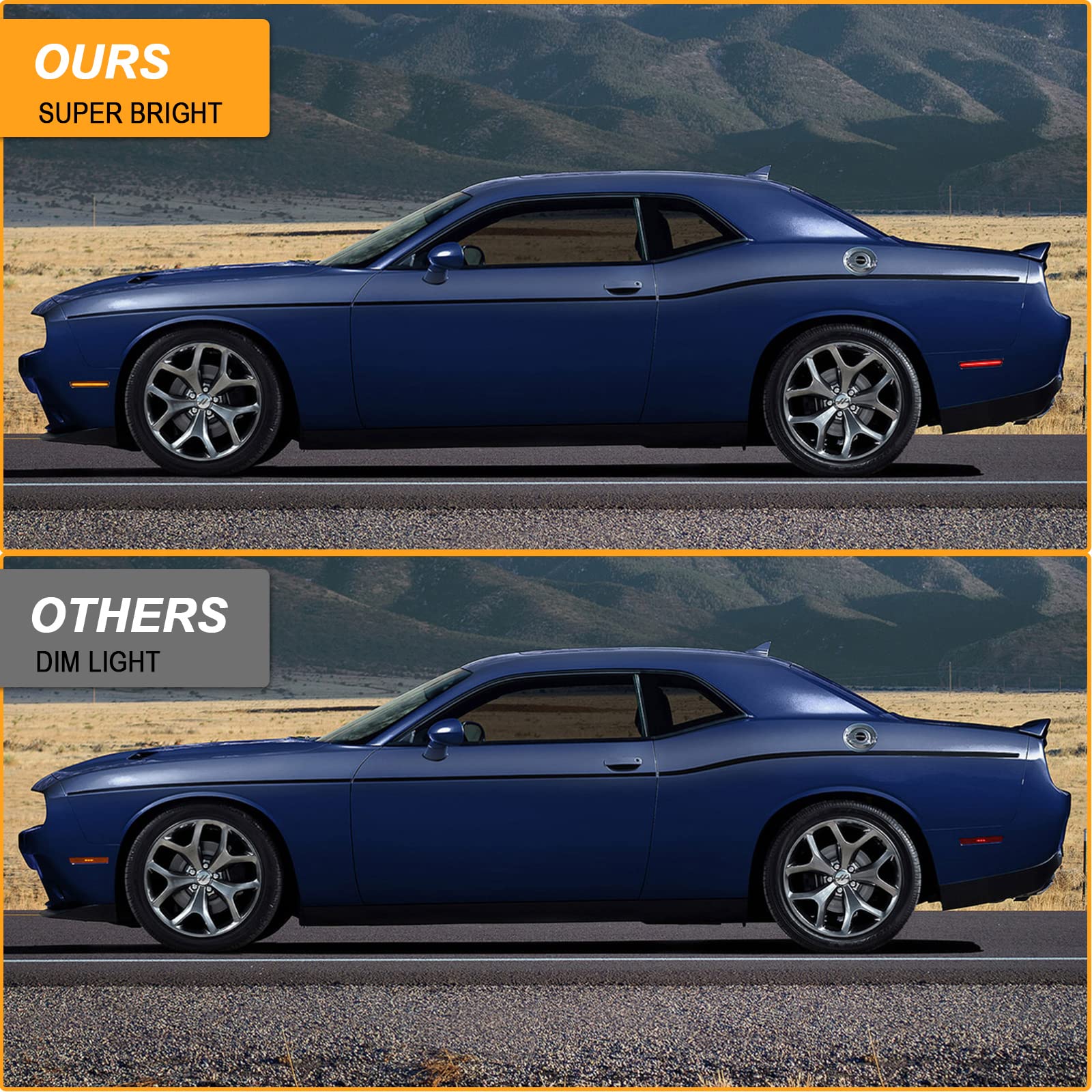 R&F Auto 4Pcs Led Amber Red Side Marker Lights For Challenger 2015-2023, Smoked Lens, Replace Oem#: 68195788Ab, 68195797Ab