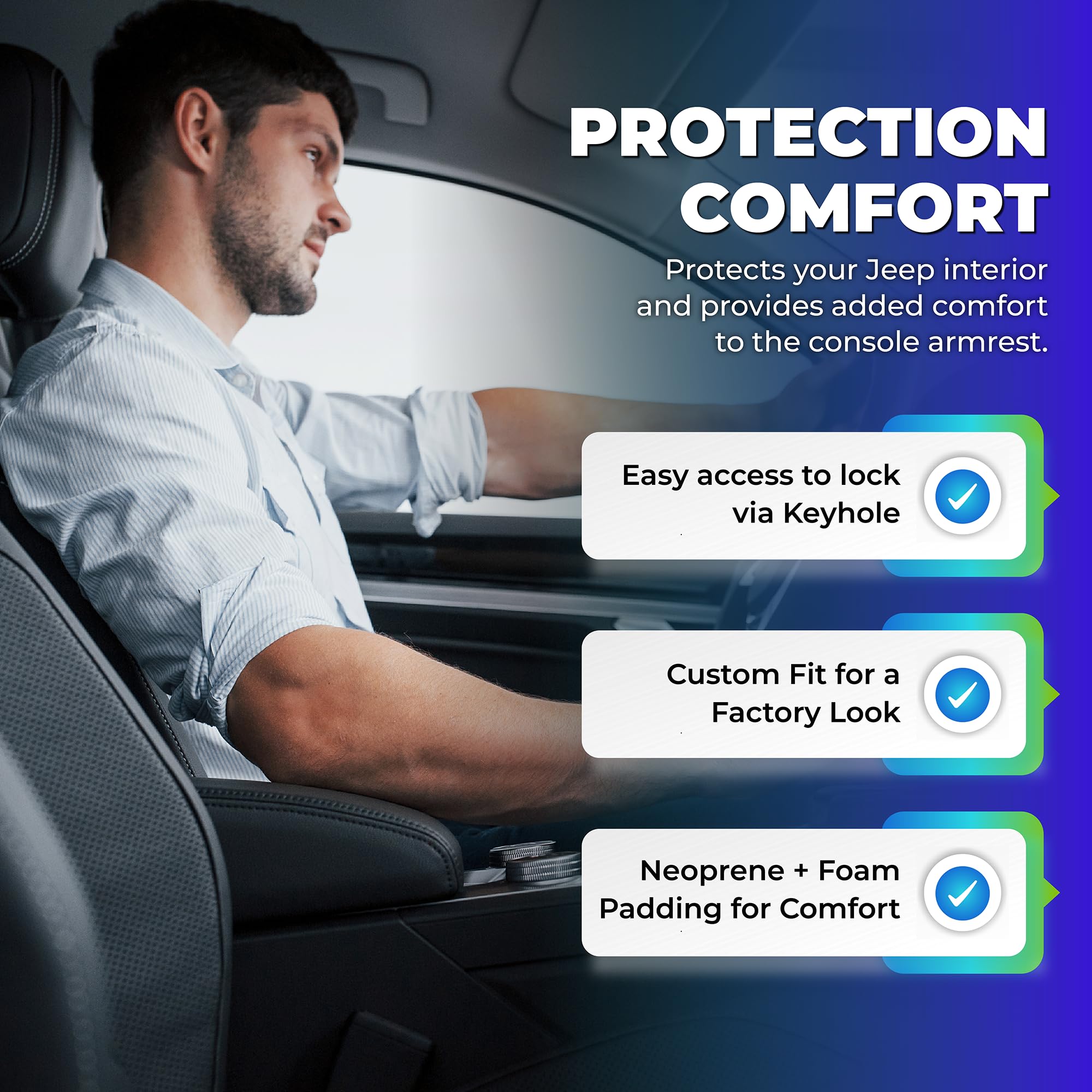 Koverz Neoprene Console Cover Armrest Pad w/Keyhole Compatible with Jeep Wrangler JL JLU Gladiator JT Sahara Rubicon Unlimited 2
