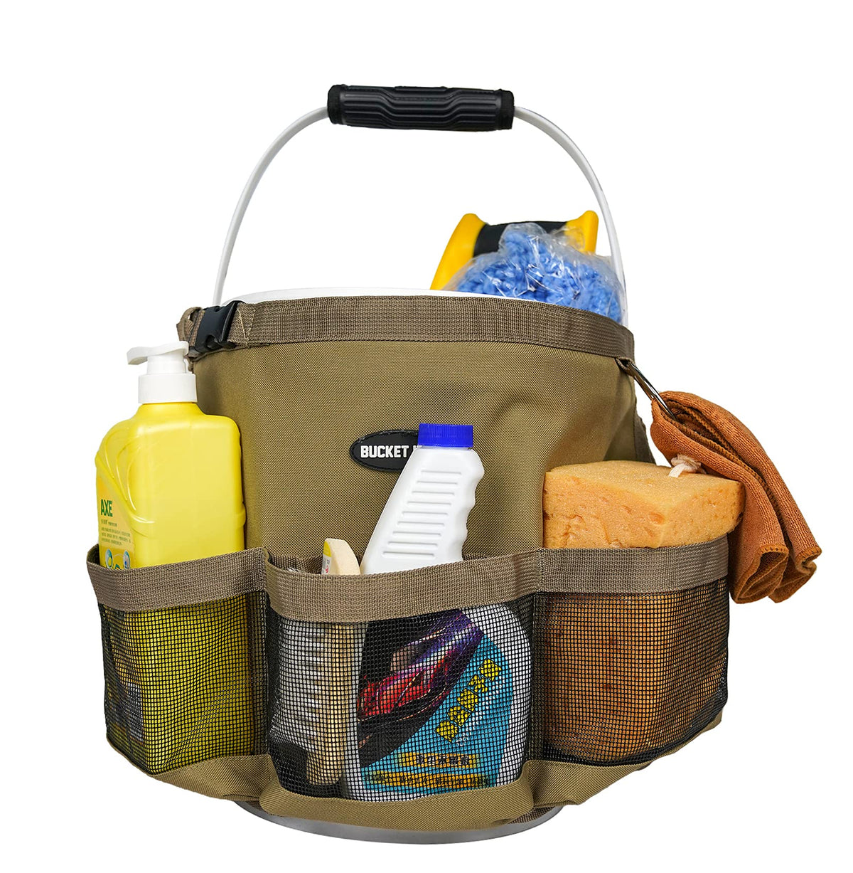 Melotough Bucket Idea Bucket Wash Tool Organizer For Garden Tools Fit 3.5 To 5 Gallon Bucket (Khaki)