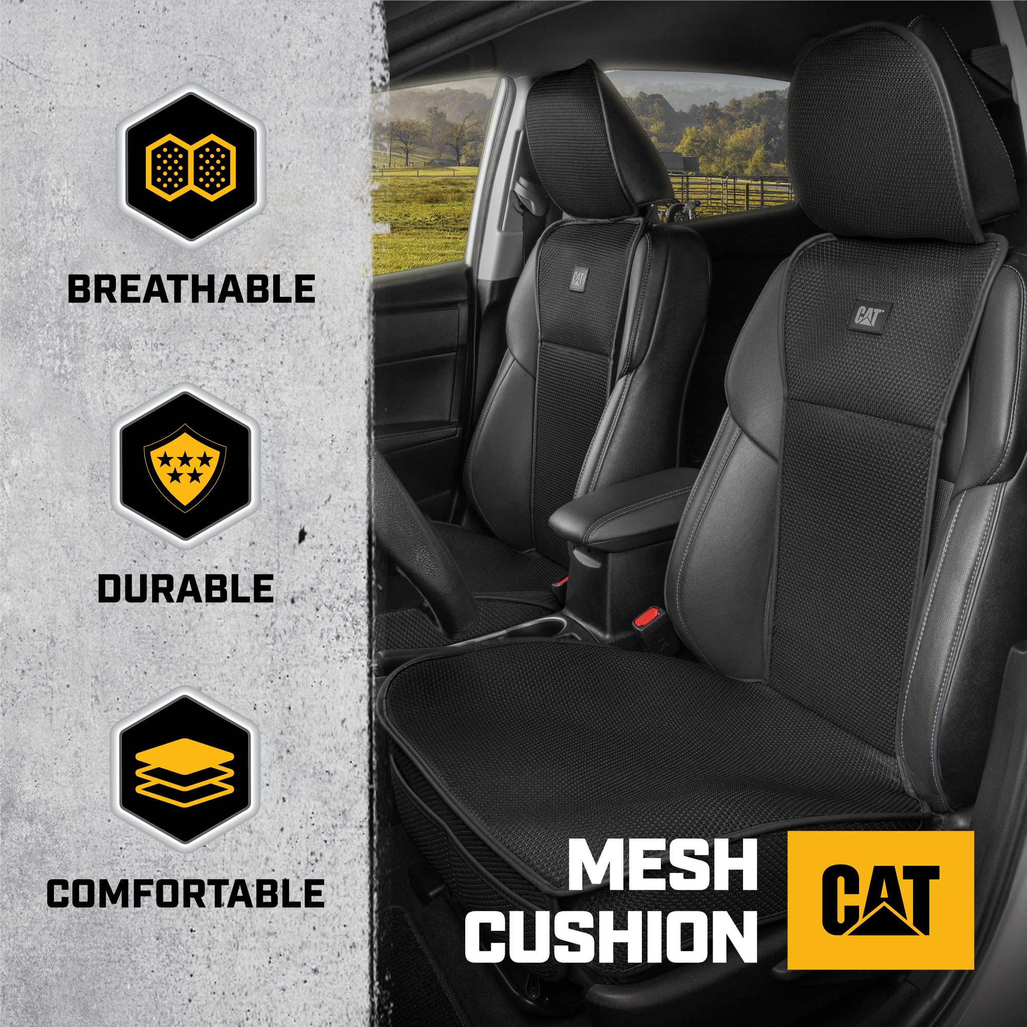 Caterpillar AeroMesh Black Seat Covers for Trucks, Car, & SUV - (2) Front Truck Seat Cover Protector - Breathable Mesh Universal