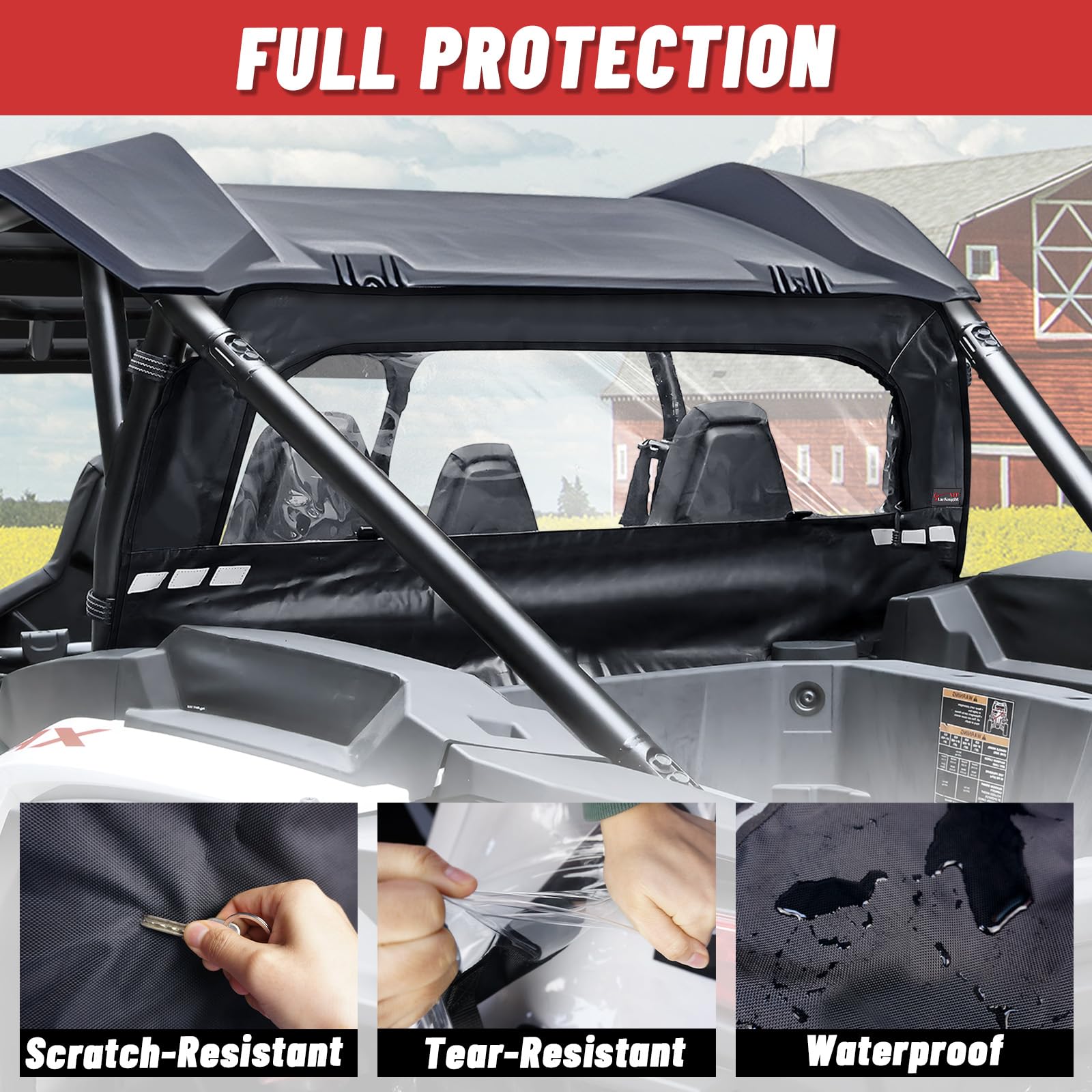 StarknightMT RZR XP 1000 Soft Rear Windshield Compatible with Polaris 2024 2025 XP 1000/XP 4 1000 Back Dust Panel Waterproof Bac