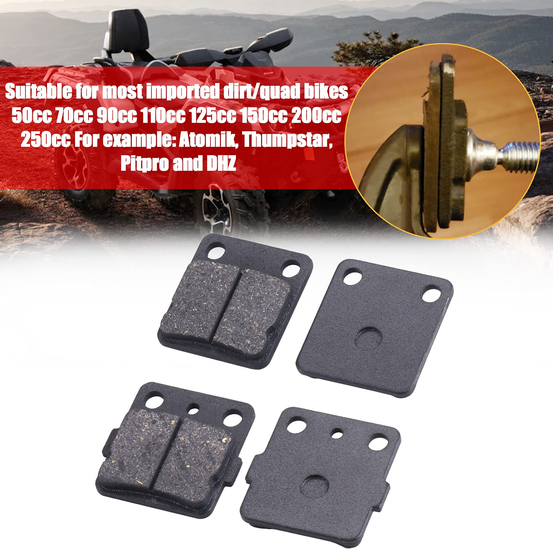 Mwmnun Brake Pads Front/Rear Compatible With Yamah Wolverine 350 Warrior 350 Blaster 200 Banshee 350 Braking For Raptor 125 Yfz350 Yfs200 Yfm 350 Yfs200 Yfm125R Kevlar Fiber