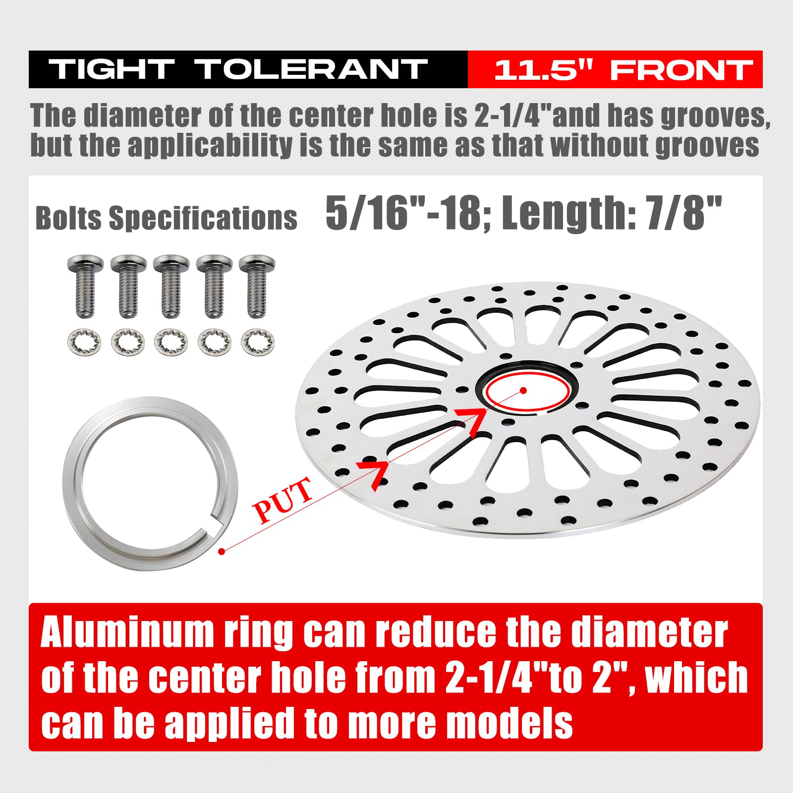 BLCYANUE 11.5'' 2 Piece Front Brake Rotor for Harley Davidson Touring Softail Sportster Dyna Early Super Glide,Mirror-Polished V