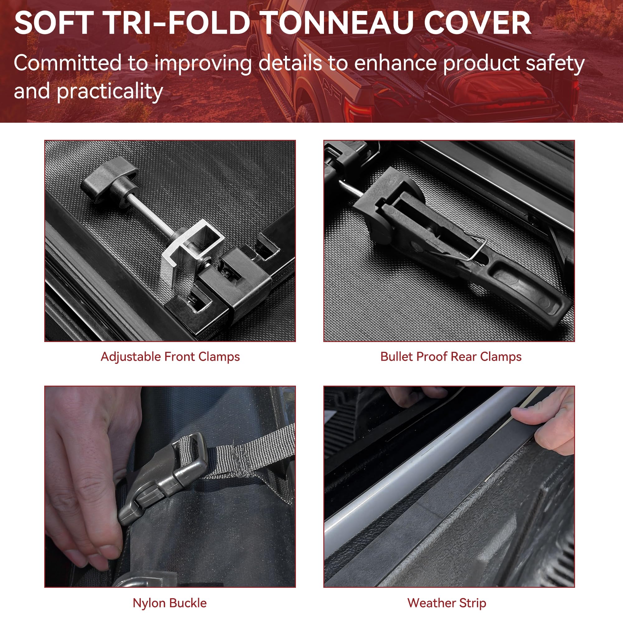 Yitamotor Soft Tri Fold Truck Bed Tonneau Cover Compatible With 2016-2023 Toyota Tacoma (Excl. Trail Edition) Fleetside 6 Ft Bed