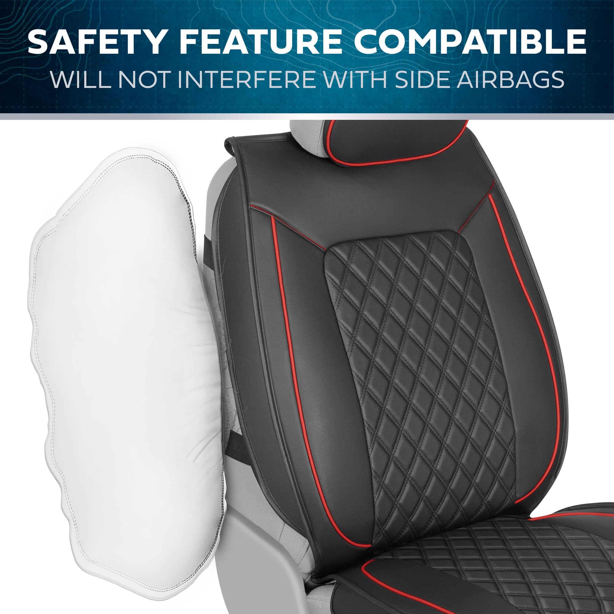 MotorBox Prestige Faux Leather Seat Covers for Cars - (2) Front Semi-Custom Fit Black & Red Seat Covers for Trucks & SUV - Autom