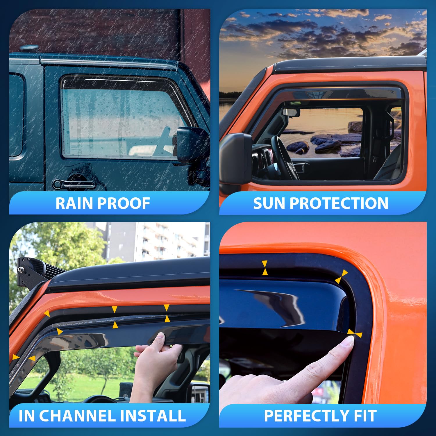 Nilight in Channel Rain Guards for Jeep Grand Cherokee 2011 2012 2013 2014 2015 2016 2017 2018 2019 2020 Vent Window Visors-4pcs
