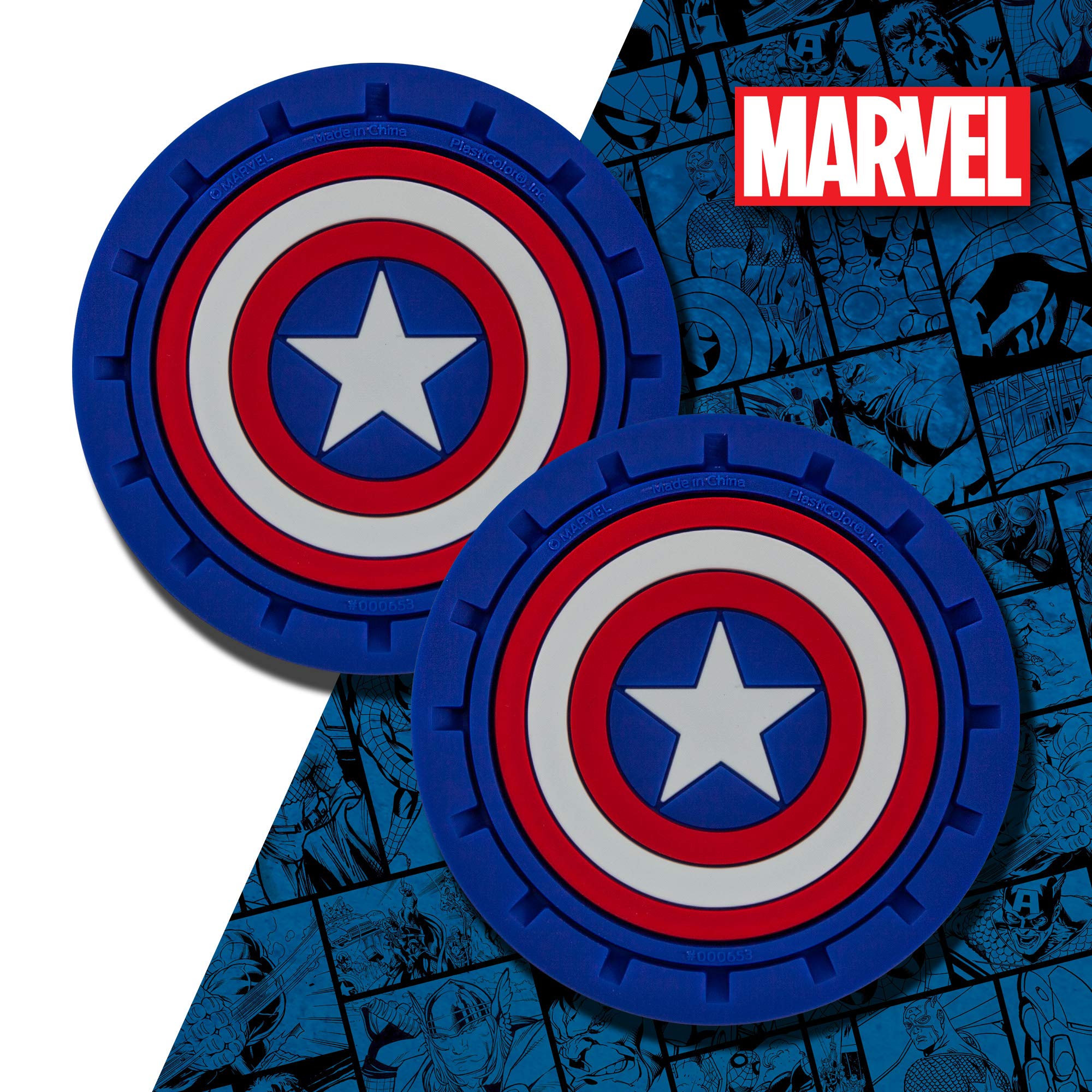 Plasticolor 000653R01 Marvel Captain America Auto Car Truck Suv Cup Holder Coaster 2-Pack , Blue