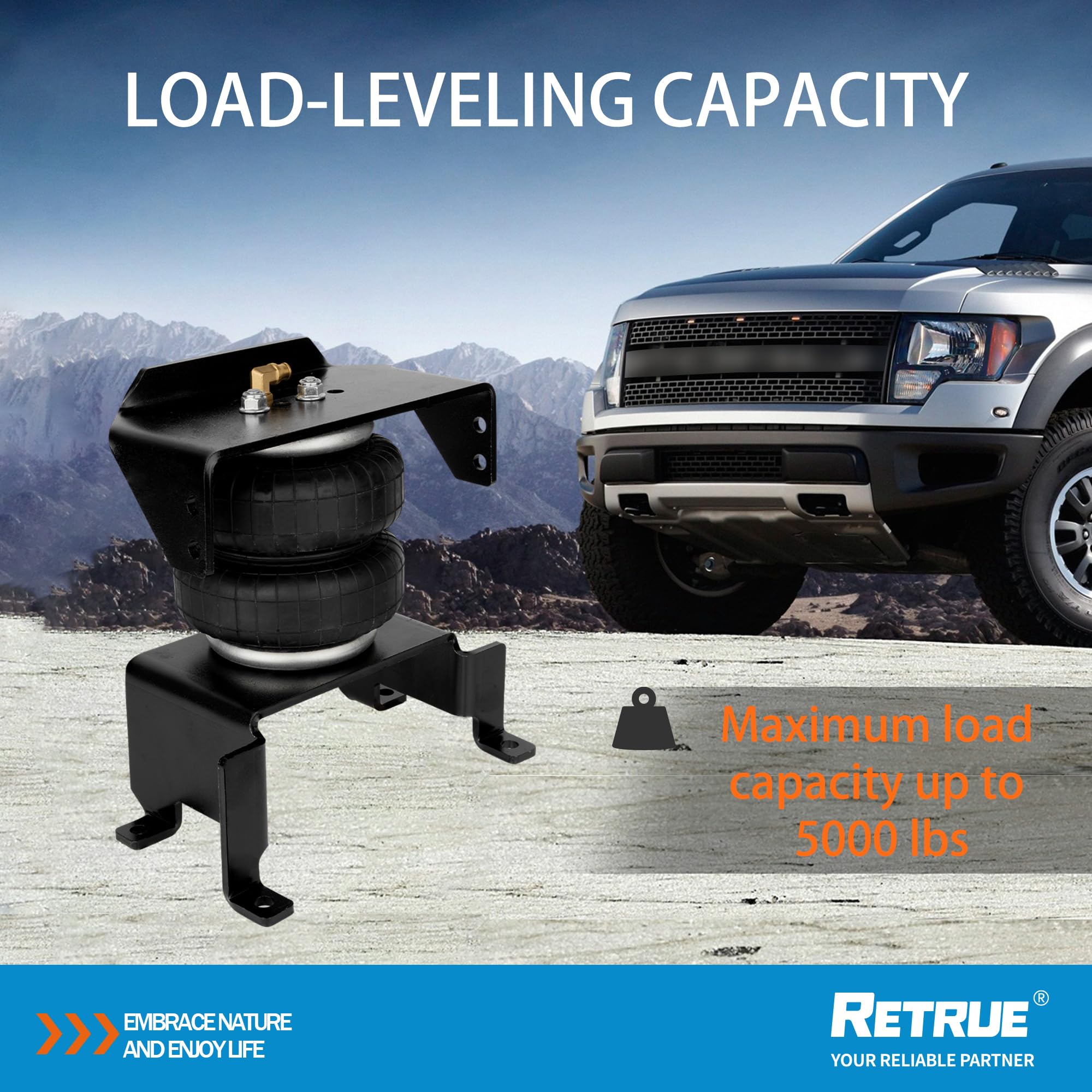 RETRUE Air Spring Bag Suspension Kit for 2015-2023 Ford F150 [up to 5,000 lbs. of Load Leveling Capacity] Ride-Helper/Air Helper