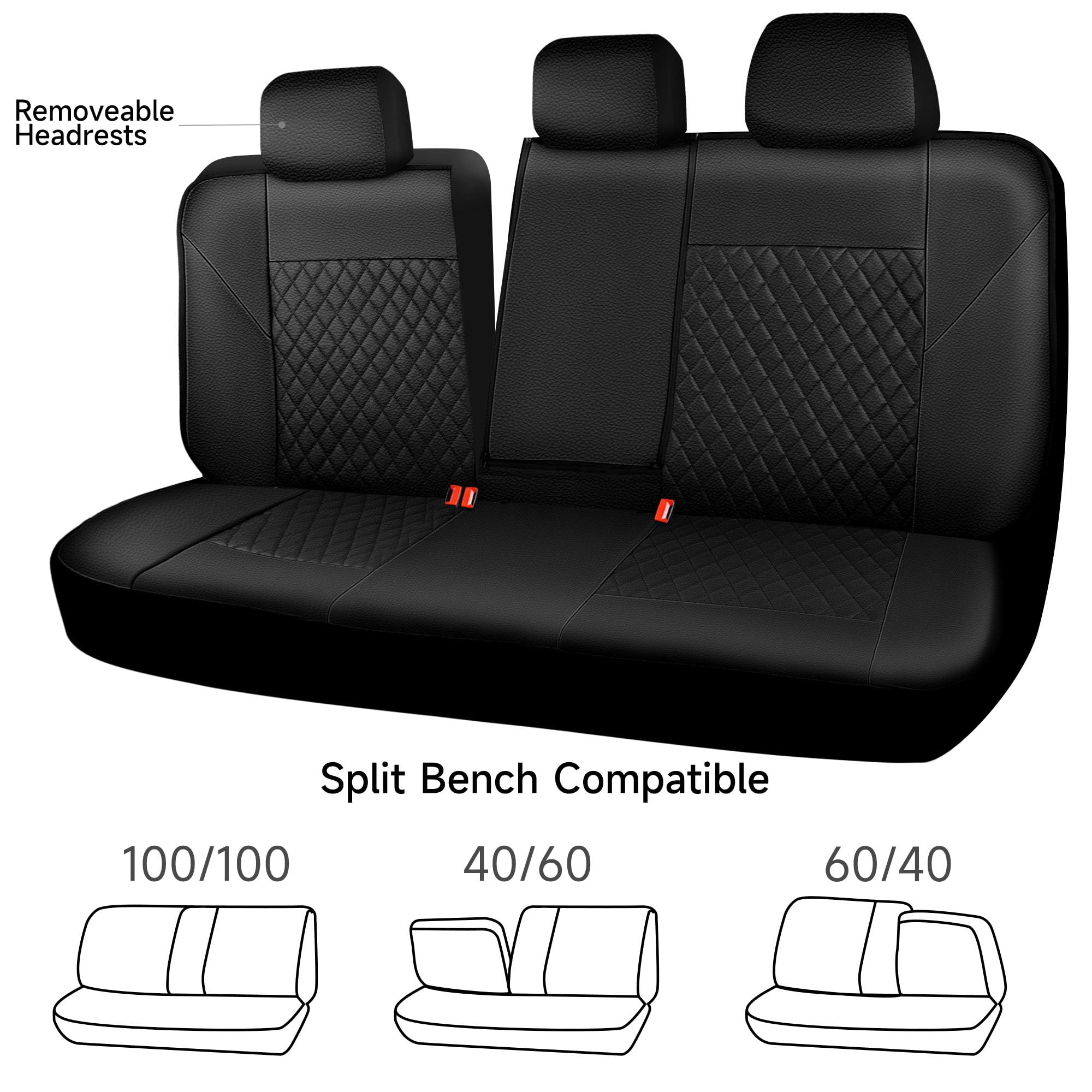 Car Pass Faux Leather Back Seat Cover, Universal Quilting Waterproof Bench Rear Seat Cover Universal Car Seat Cover Fit 95% Auto