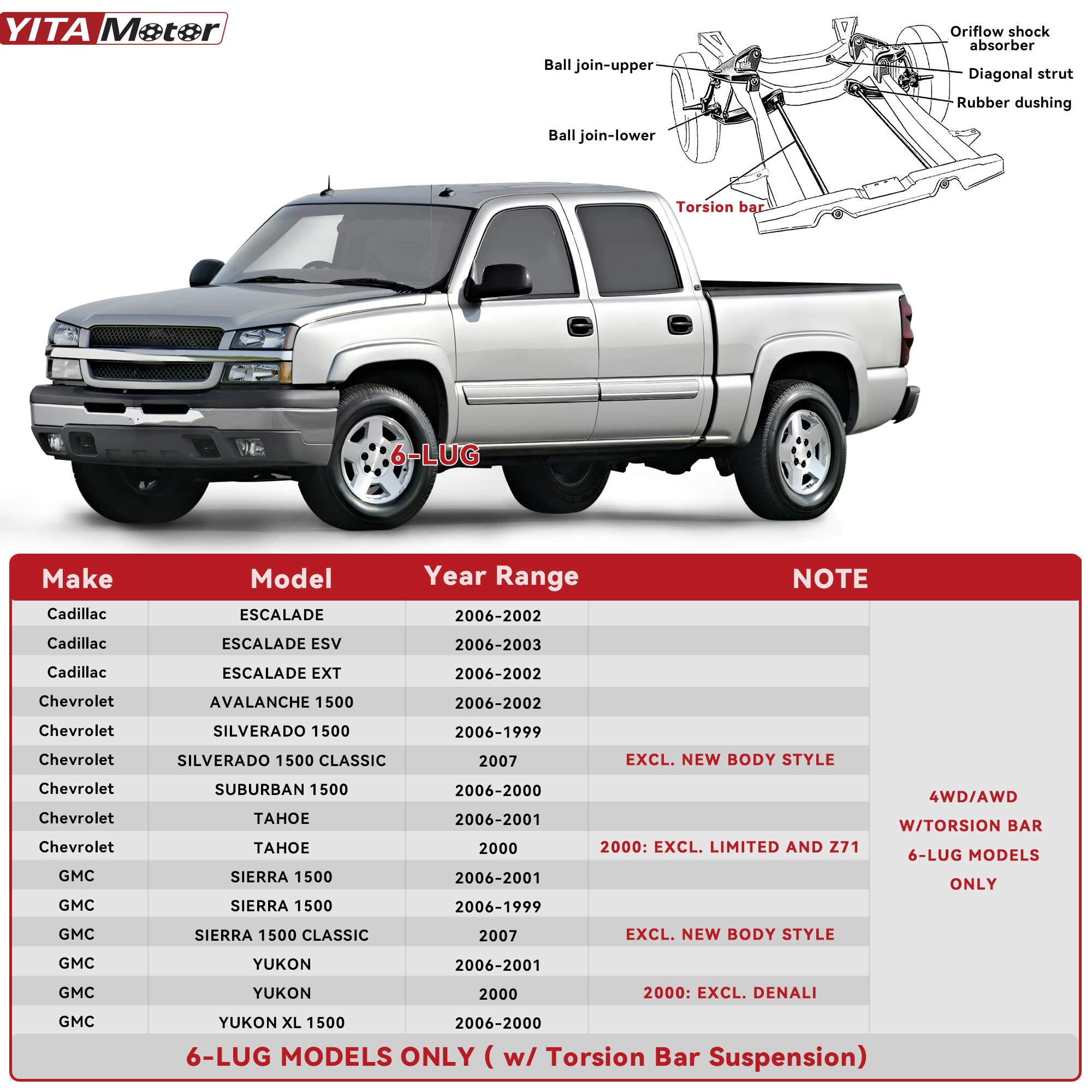 Yitamotor 13 Piece Front Suspension Kit Compatible With 2002-2006 Cadillac Escalade, 1999-2007 Chevy Tahoe/Suburban/Silverado/Av