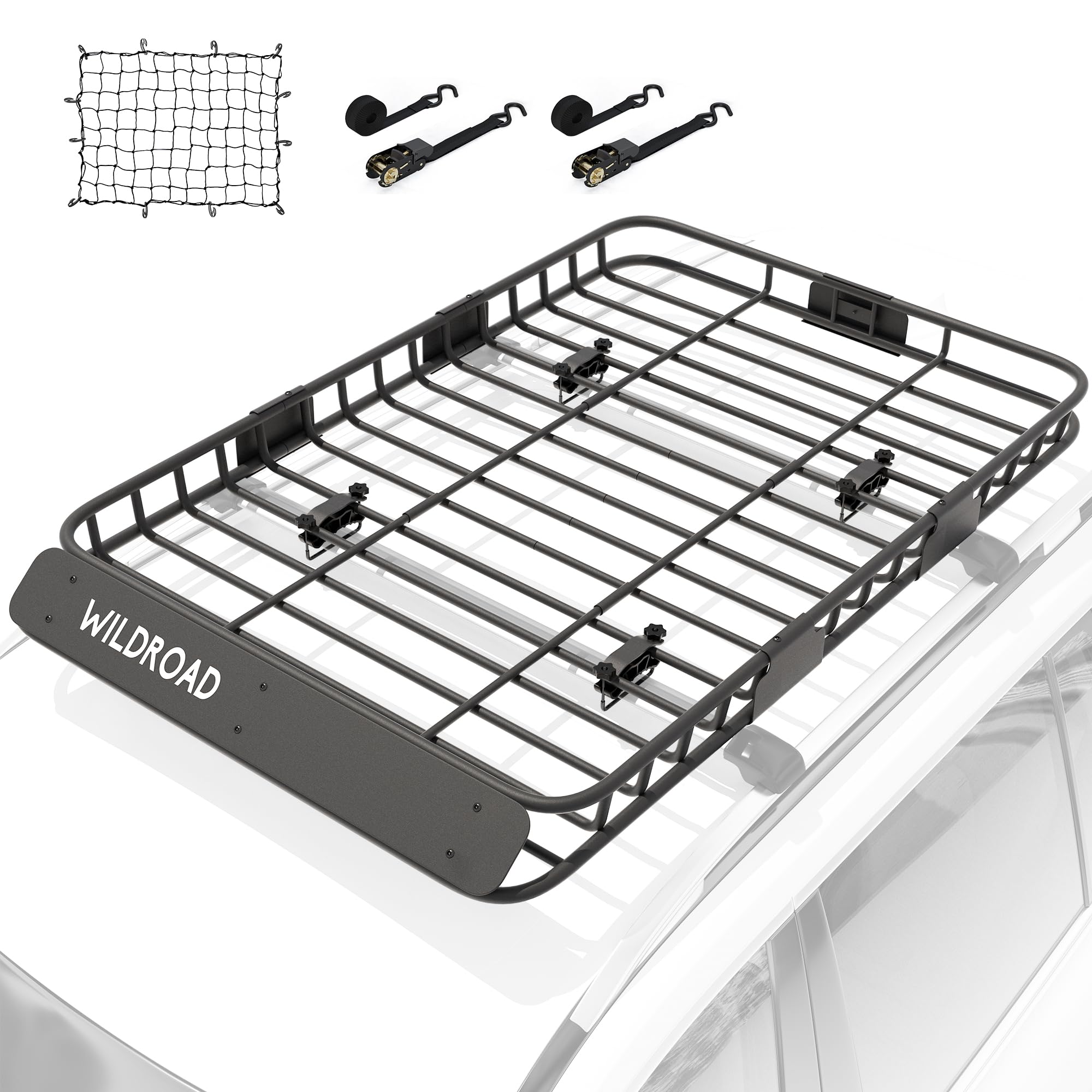 Wildroad Car Roof Cargo Carrier Combo Of Upgraded 64''X 39''X 4'' Roof Rack Cargo Basket, Super Duty Bungee Cargo Net. Universal