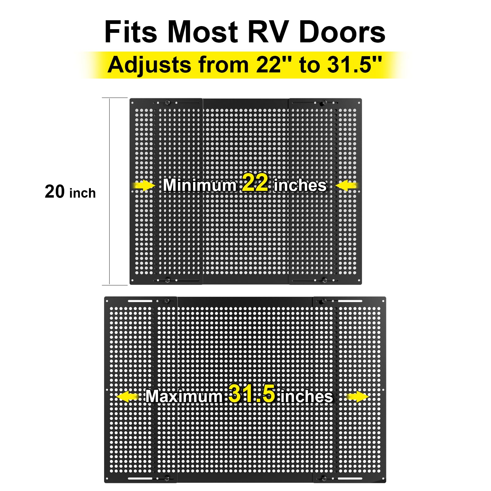 Premium Adjustable RV Entry Screen Door Grille, Adjusts from 22- 31.5, Aluminum Alloy Protector Guard for RV, Camper- Black