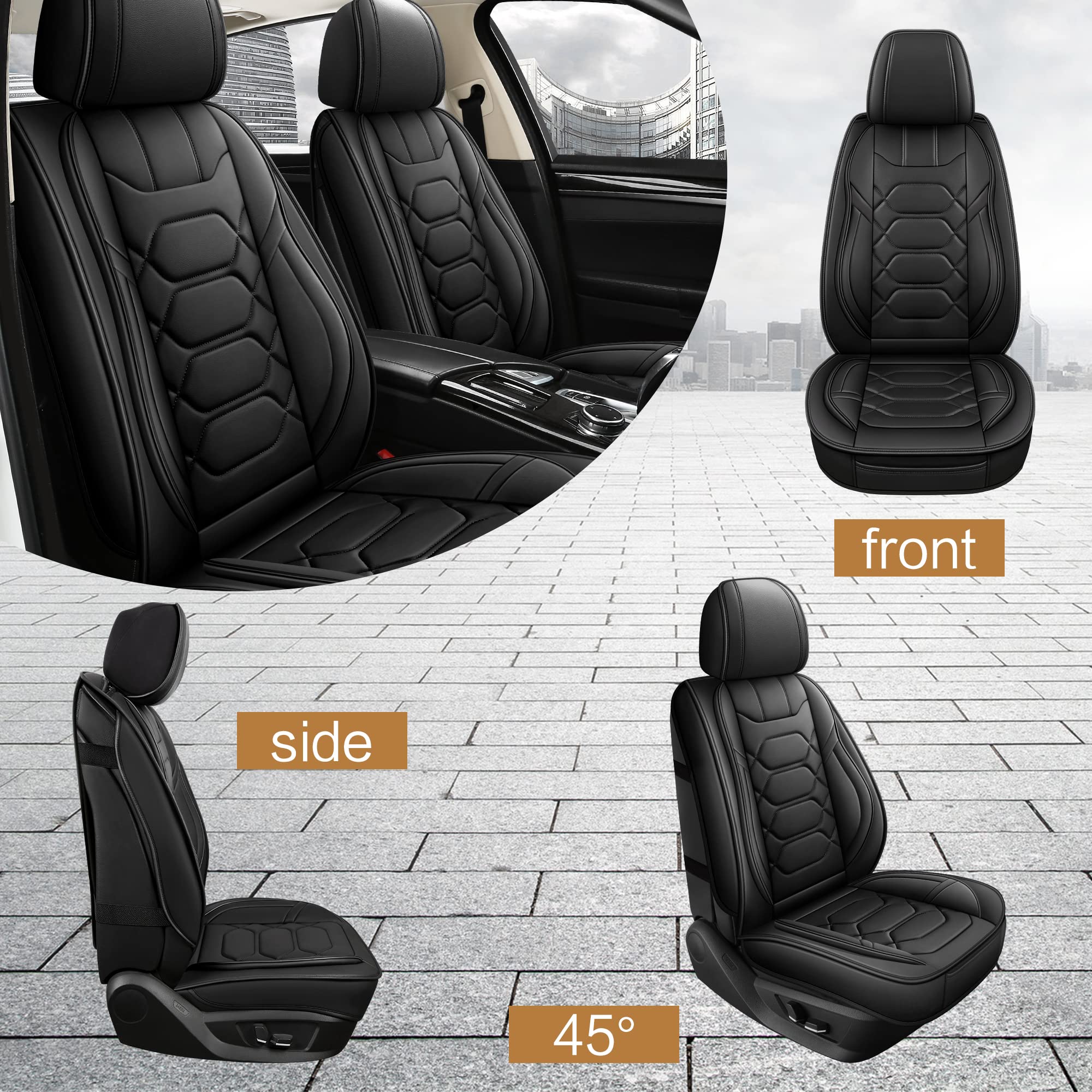 Pariitadin Leather Car Seat Covers Front Pair, Waterproof Faux Leather Seat Covers For Cars, Non-Slip Car Interior Covers Univer