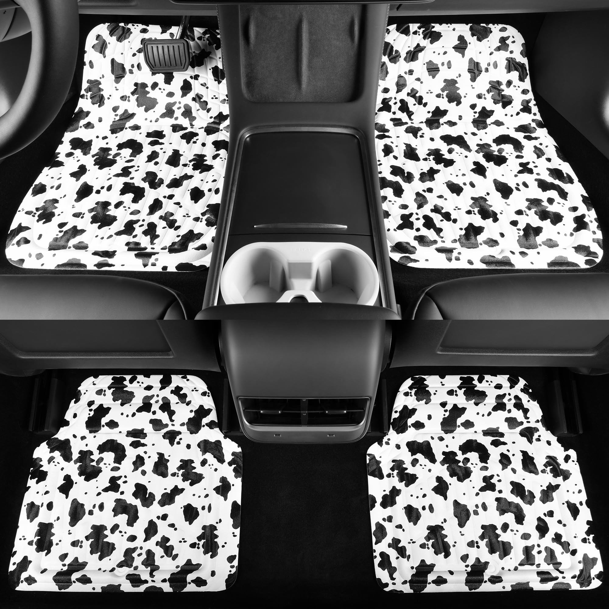 Cass Pass Leather Cow Print Car Floor Mats, 3D Waterproof All Weather, Universal Trim To Fit & Anti-Slip Burr Bottom, Safety & L