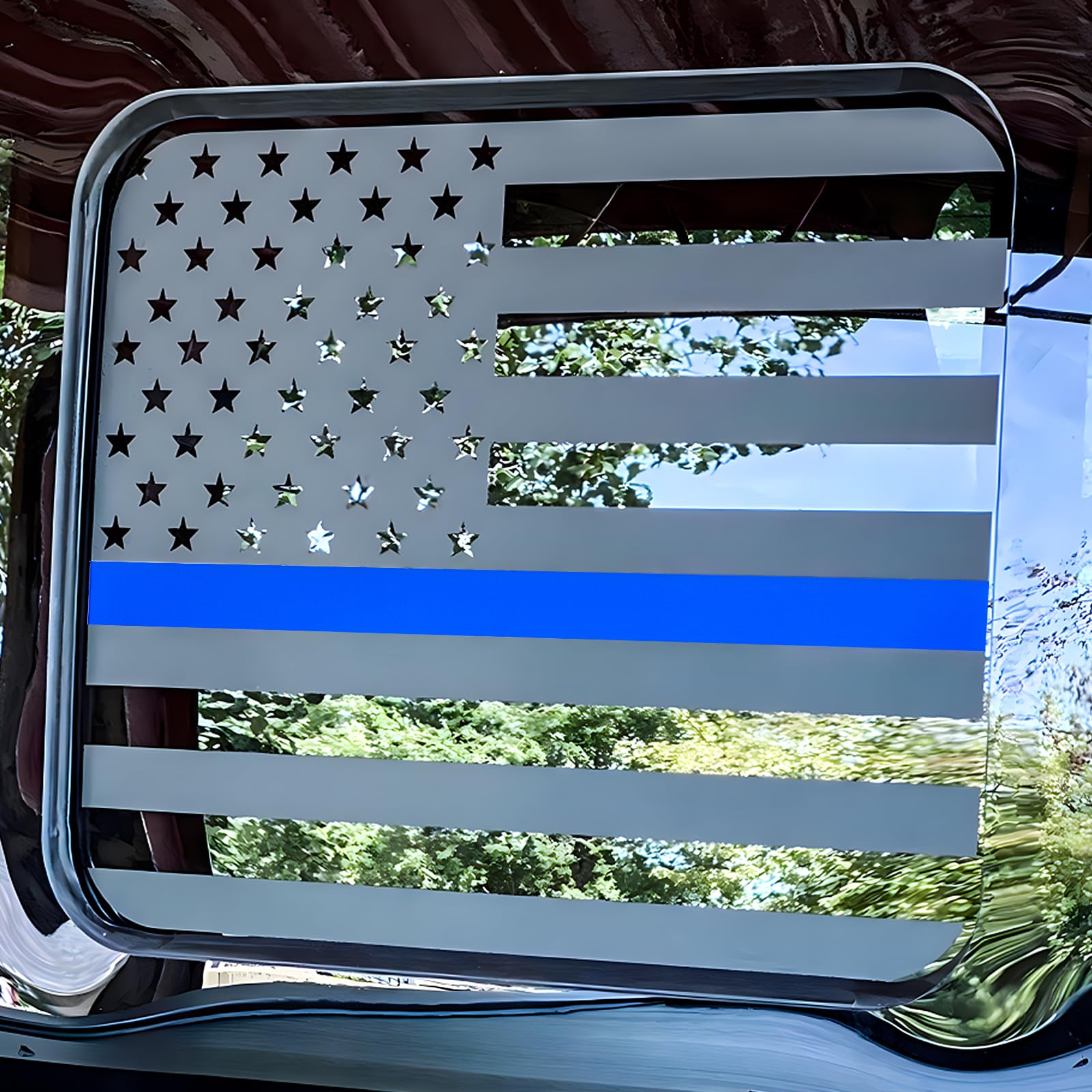 Fits Ford F150 F250 F350 2015-2021 Rear Middle Back Sliding Window American US Flag Vinyl Decal Matte Black Exterior Accessories