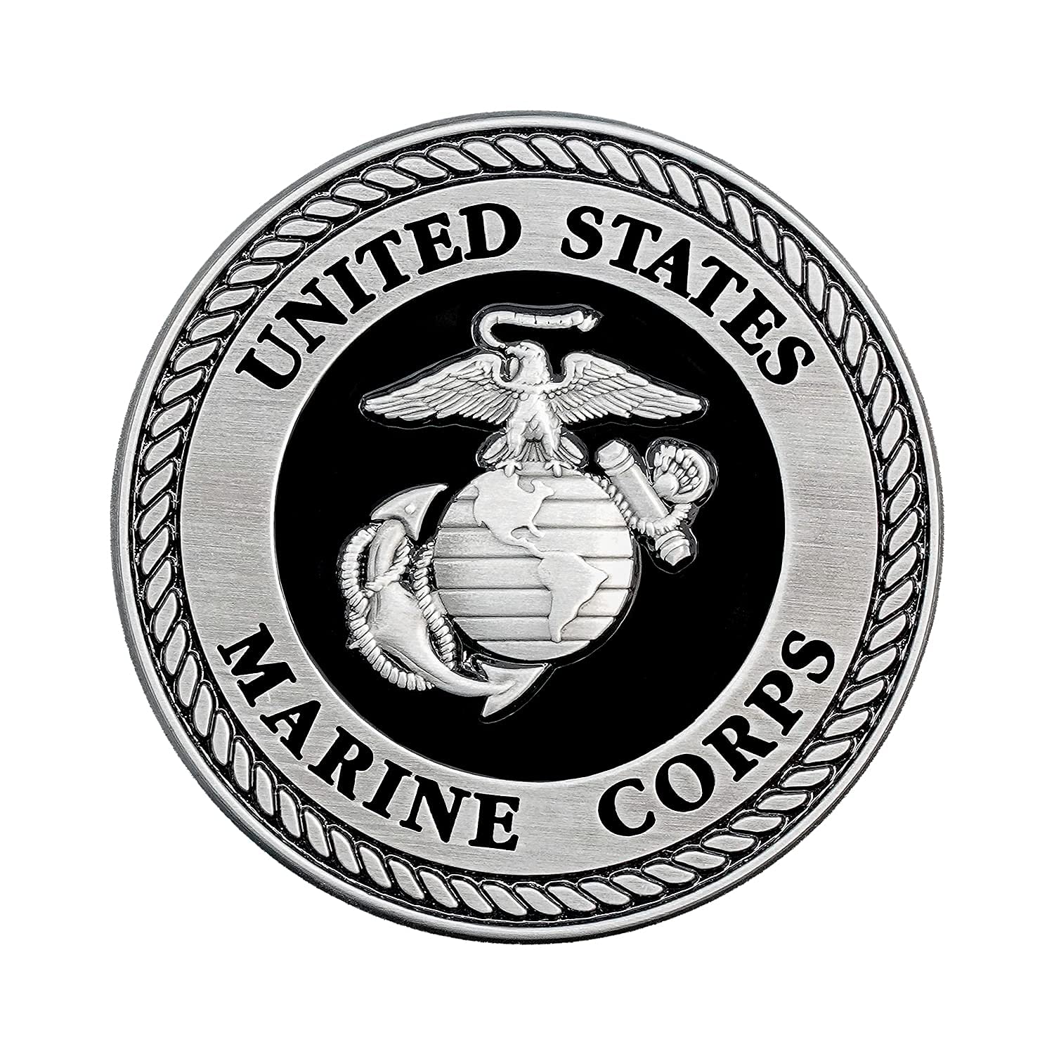 Usmc Medallion - 2.25 Inches - Black And Silver Marine Corps Ega Eagle Globe Anchor Emblem