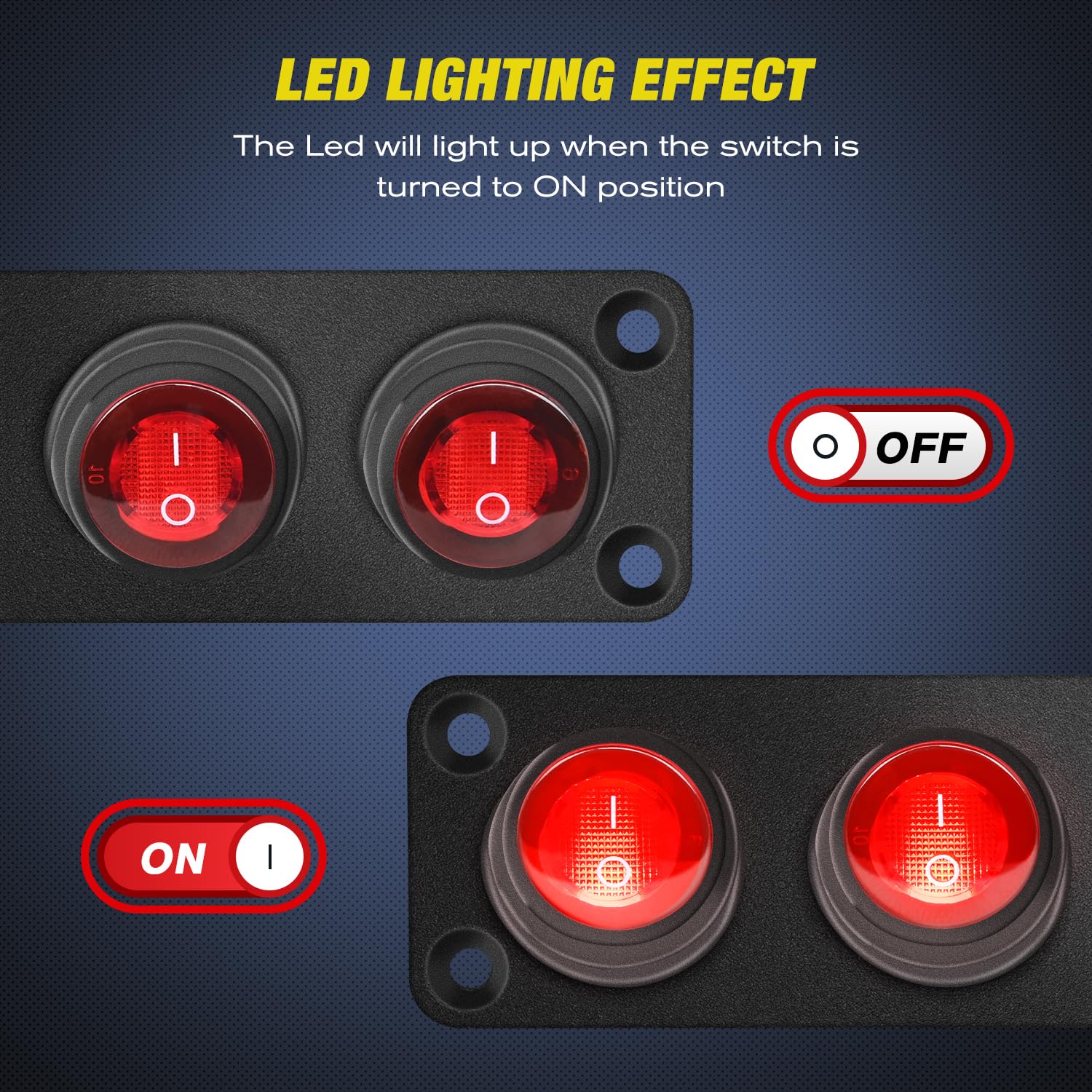 Nilight 3 Gang Rocker Switch Panel 12V Waterproof On-Off Toggle Switches With Red Led Light 3 Pin For Automotive Lights Marine B