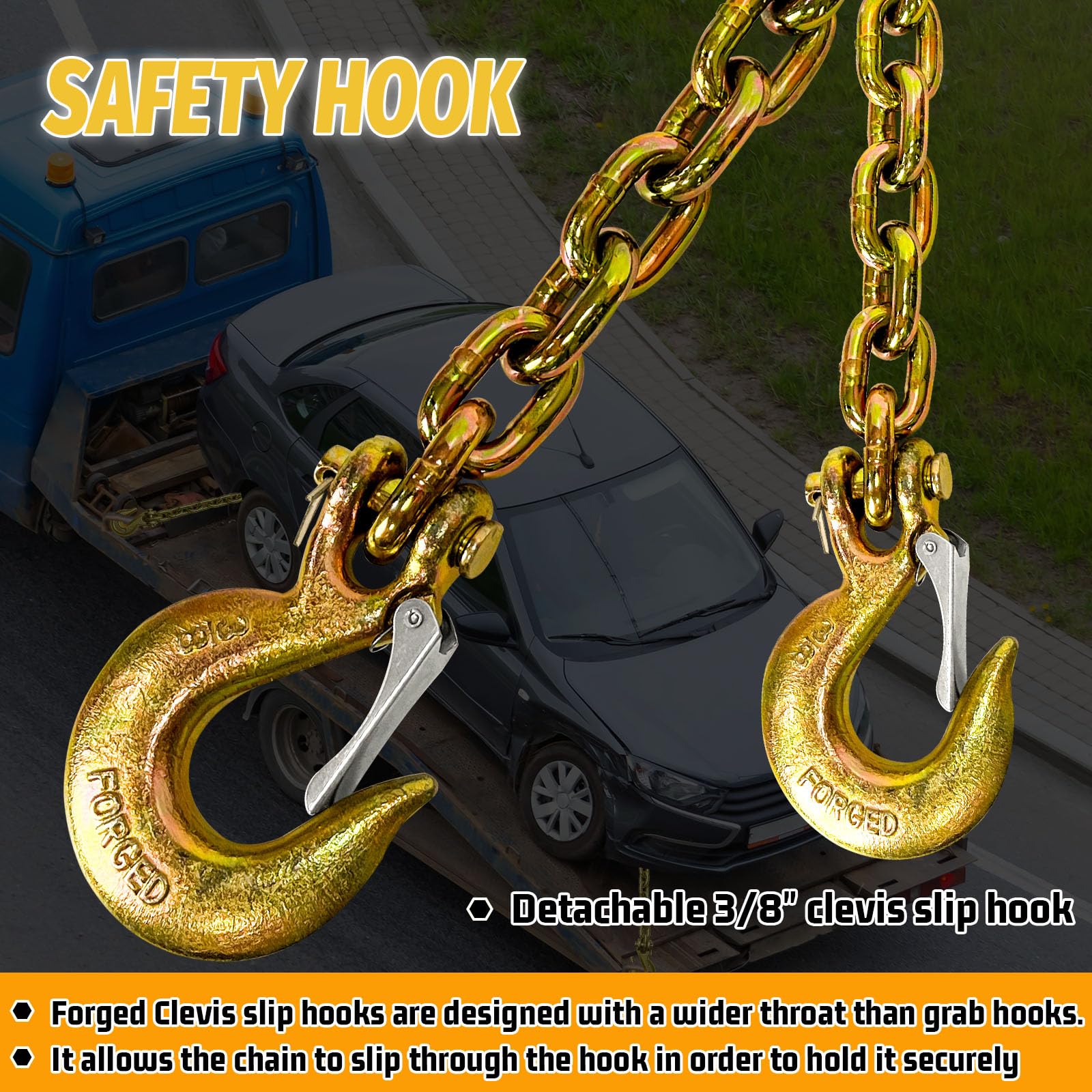 3/8'' Trailer Safety Chains G80 Trailer Chains Tow Chains With G70 Clevis Safety Hooks 35'' Length 27000 Lbs Break Strength 7100