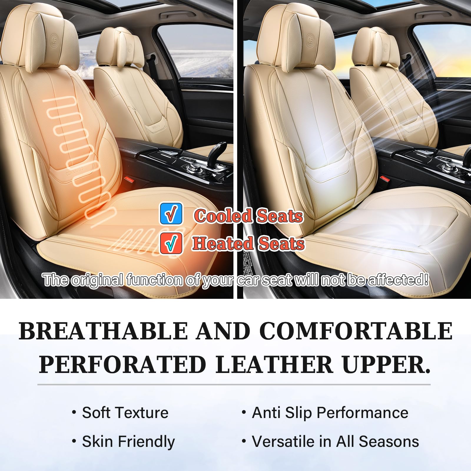 Coverado Universal Seat Covers Full Set, 5 Seats Universal Seat Covers For Cars, Waterproof Nappa Leather Car Seat Covers With H