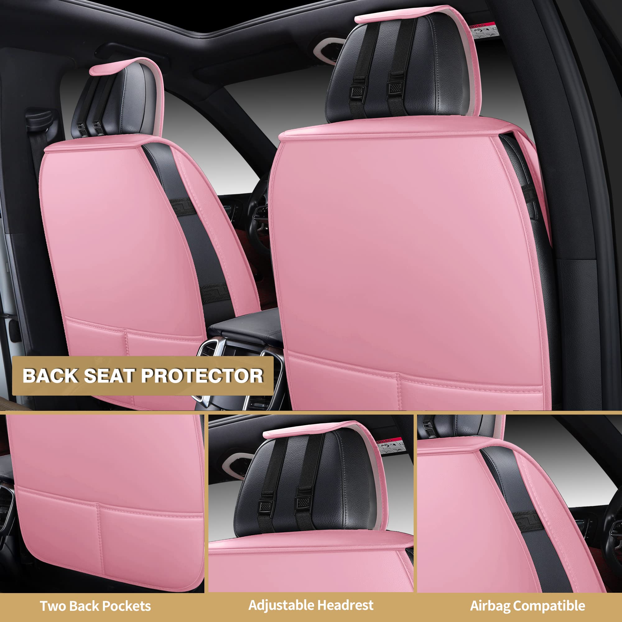 Aoog Pink Leather Car Seat Covers, Leatherette Automotive Seat Cover For Cars Suv Pick-Up Truck, Universal Non-Slip Car Seat Cov