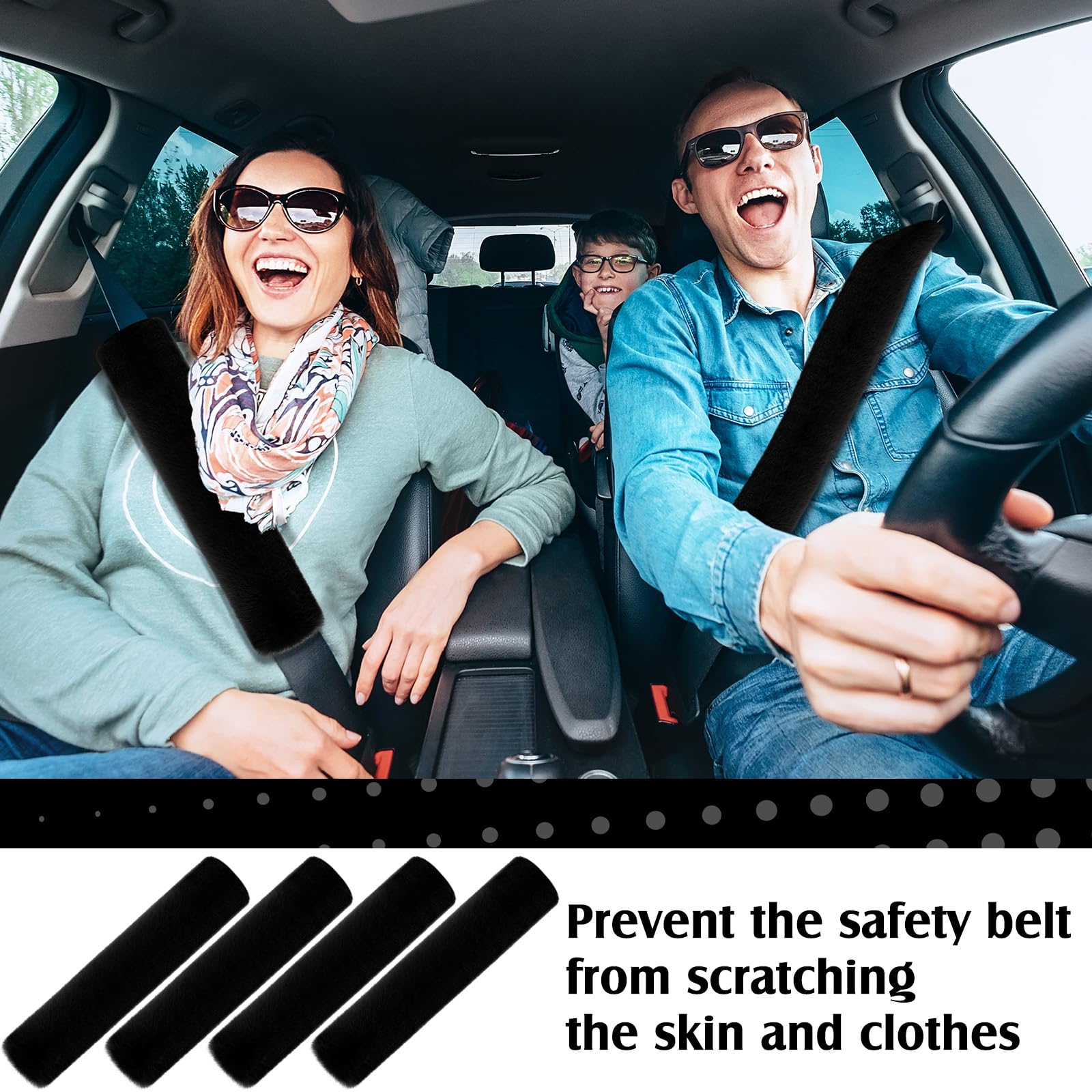 Boao 4 Pack Faux Sheepskin Car Seat Belt Pads Seatbelt Protector Soft Seat Belt Shoulder Strap Cover Comfort Harness Pad(Black,