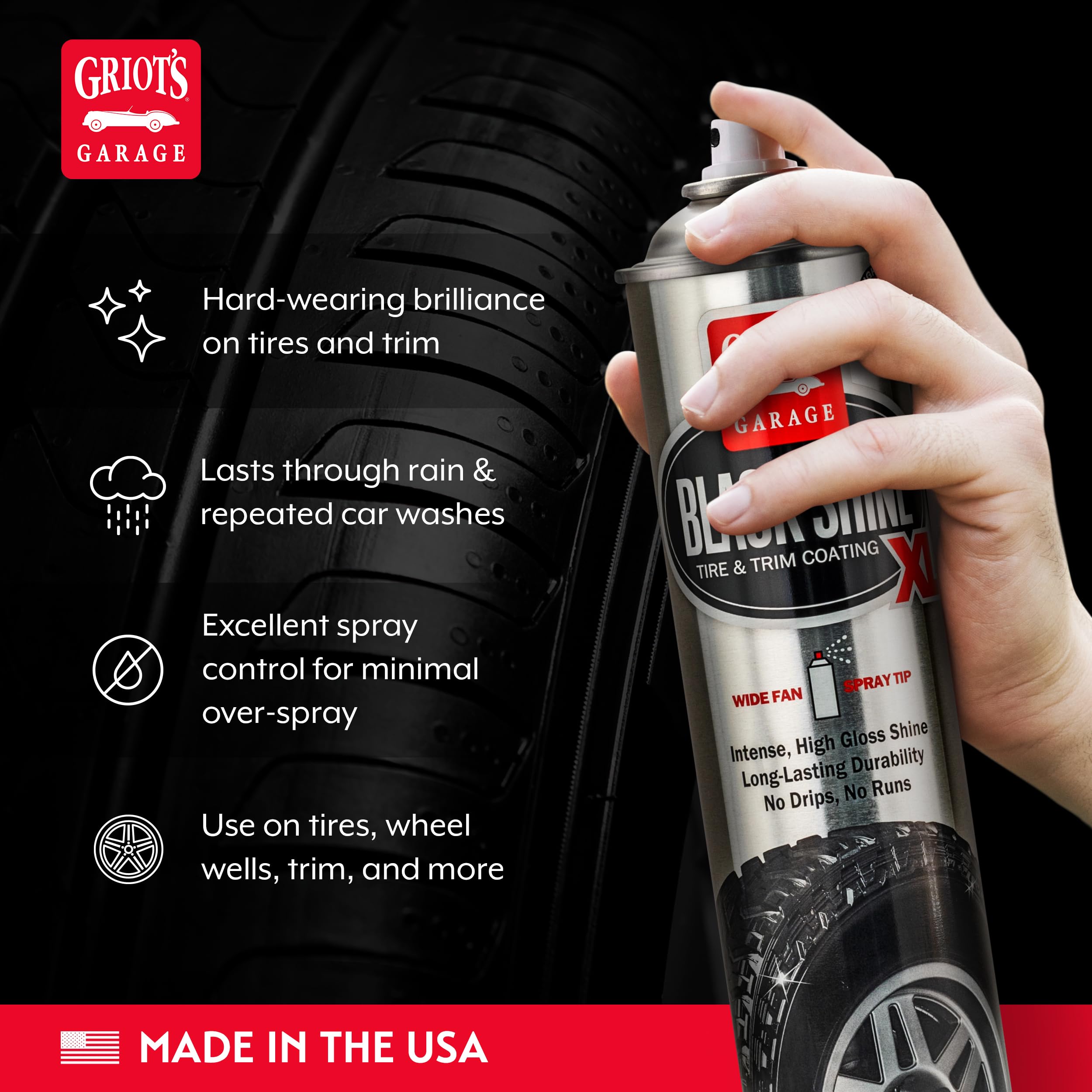 Griot'S Garage Black Shine Tire And Trim Coating, Water-Resistant Dressing, Provides A High-Gloss Finish, Rain Protection, 57709
