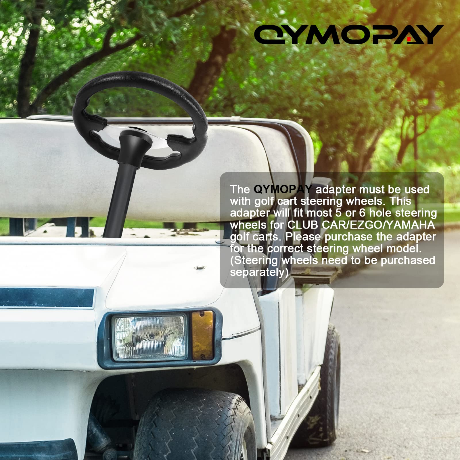 Qymopay Steering Wheel Adapter Golf Cart Steering Wheel Adapter For Club Car Ds Black Golf Carts Mounting Adapter (Black)