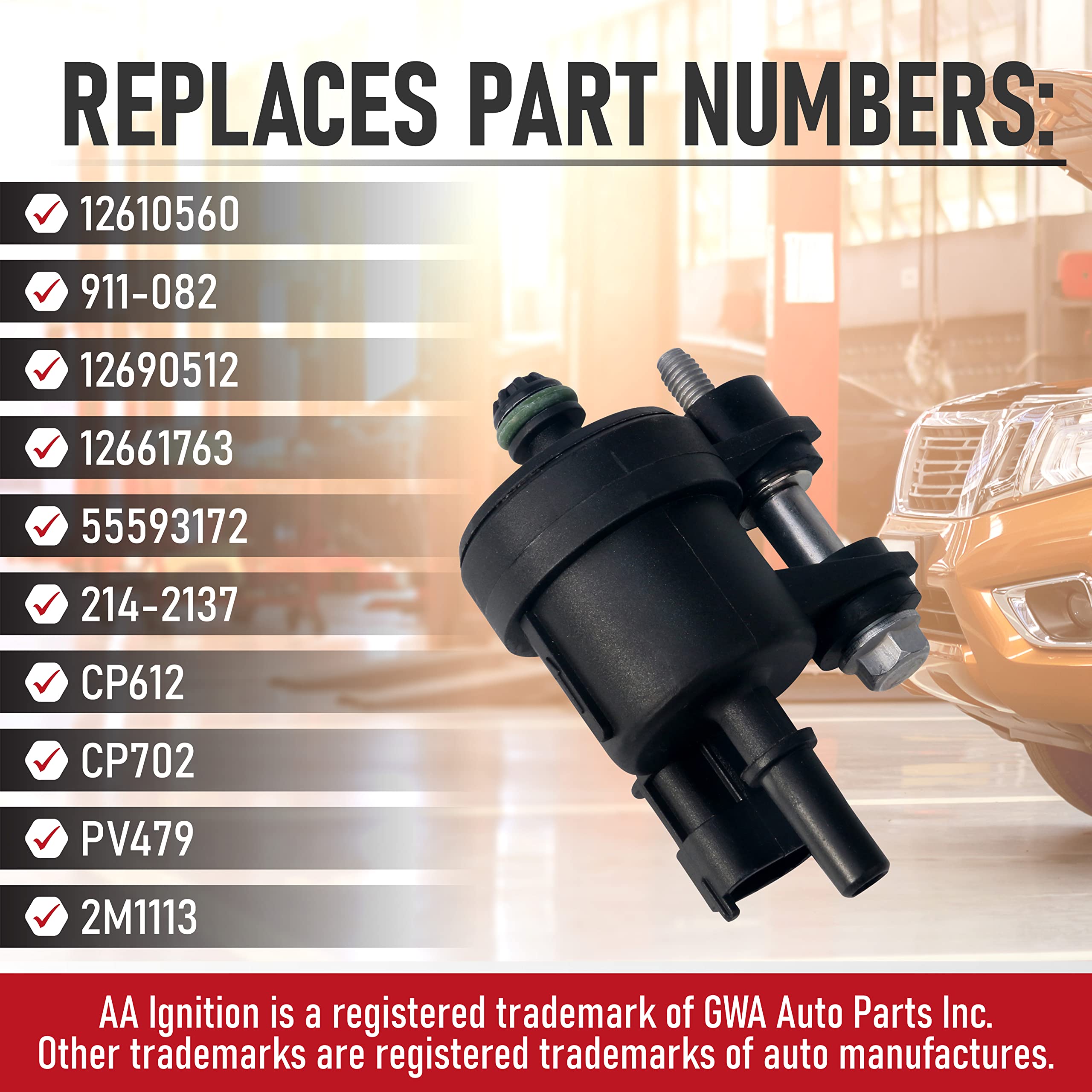Vapor Canister Purge Valve Solenoid - Replaces 12610560, 911-082, 12661763 - Compatible with Chevy, Buick, GMC, Cadillac & Satur