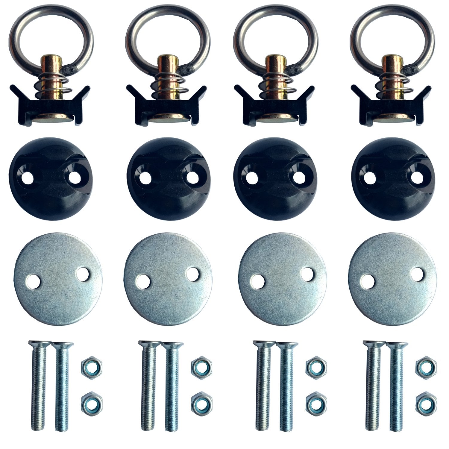 4 Pack Round Anchor Point Tie Down Kit, Bolt On Fitting Kit With Quick Release Tie Down Anchor
