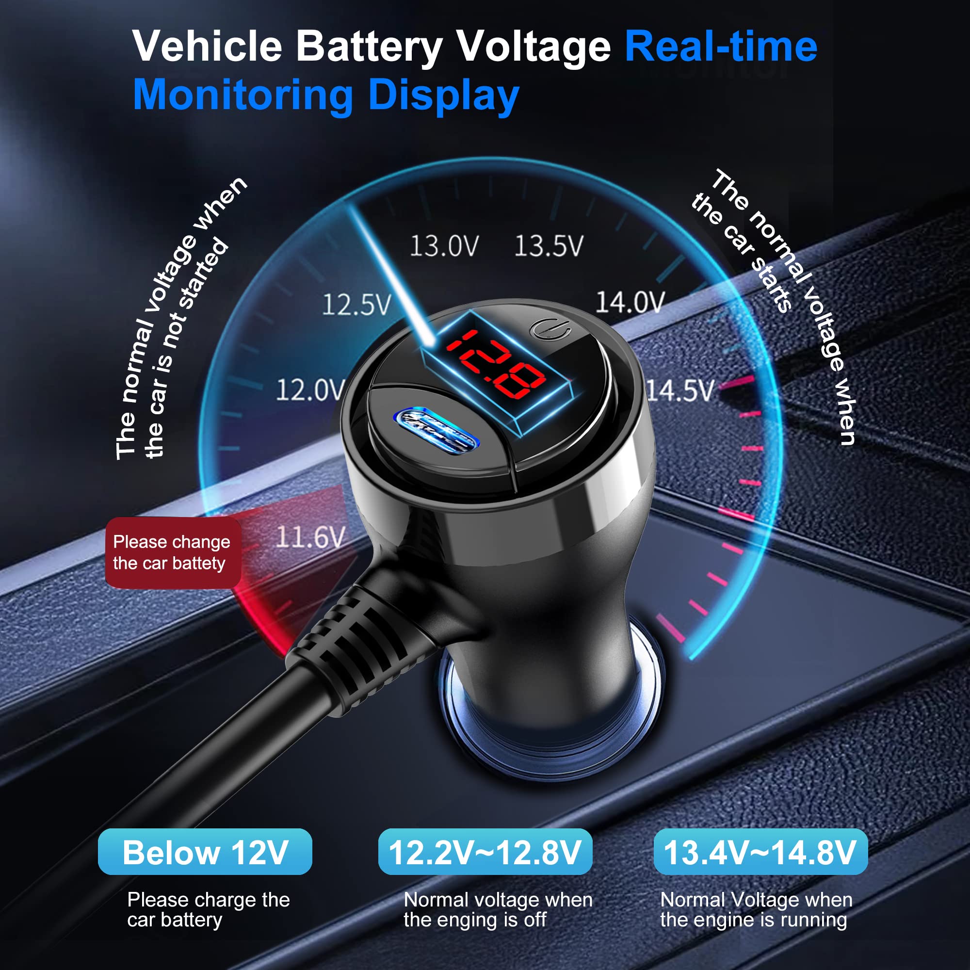 EUGIZMO Cigarette Lighter Splitter Adapter, 222W 3 Socket Car Cigarette Lighter Plug Splitter USB Charger Multi Port 12V Car Plu