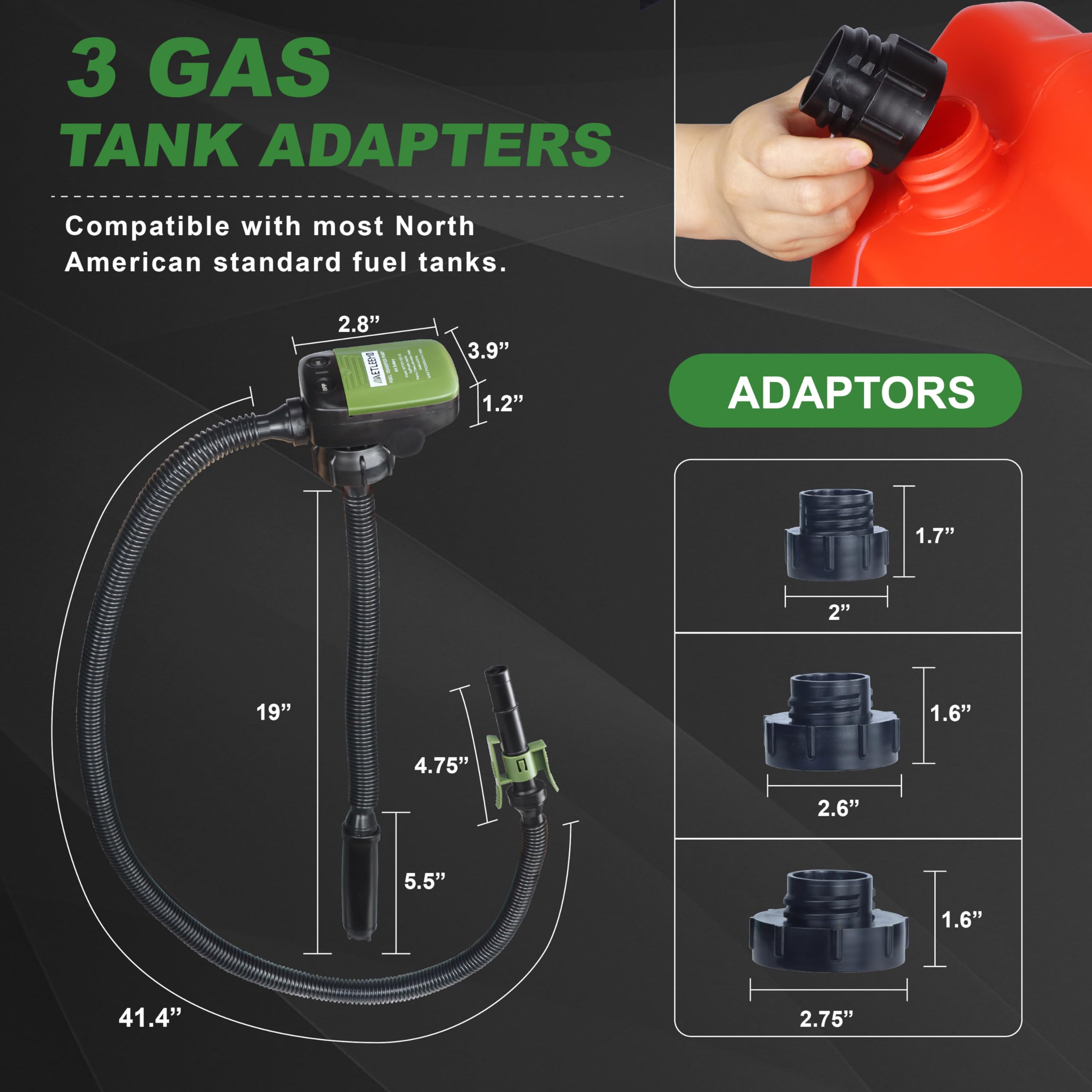 Aetleemo Automatic Fuel Transfer Pump With Auto-Stop Sensor(2.4 Gpm), Flexible Intake Hose Fits Most Irregular Gas Cans For Gaso