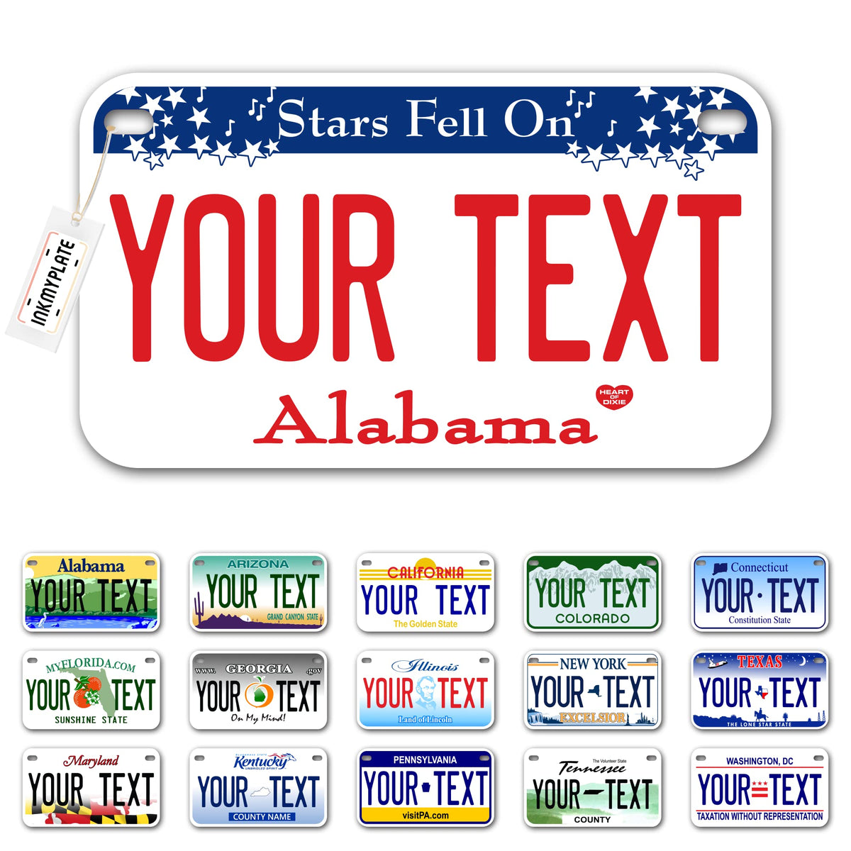 Inkmyplate Personalized Alabama Small License Plate | Motorcycle 7X4 In | 3 Sizes | Custom License Plates For Kids Bicycles | Po