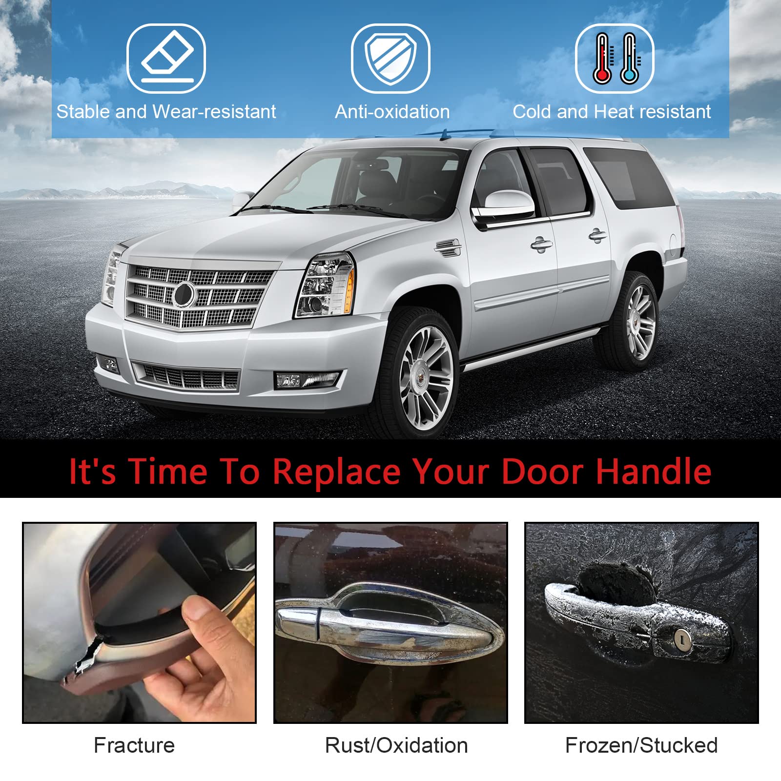 Faersi Outside Exterior Door Handle Front Driver Side For 2007-2014 Chevy Avalanche Silverado Tahoe Gmc Sierra, Yukon, Yukon Xl,