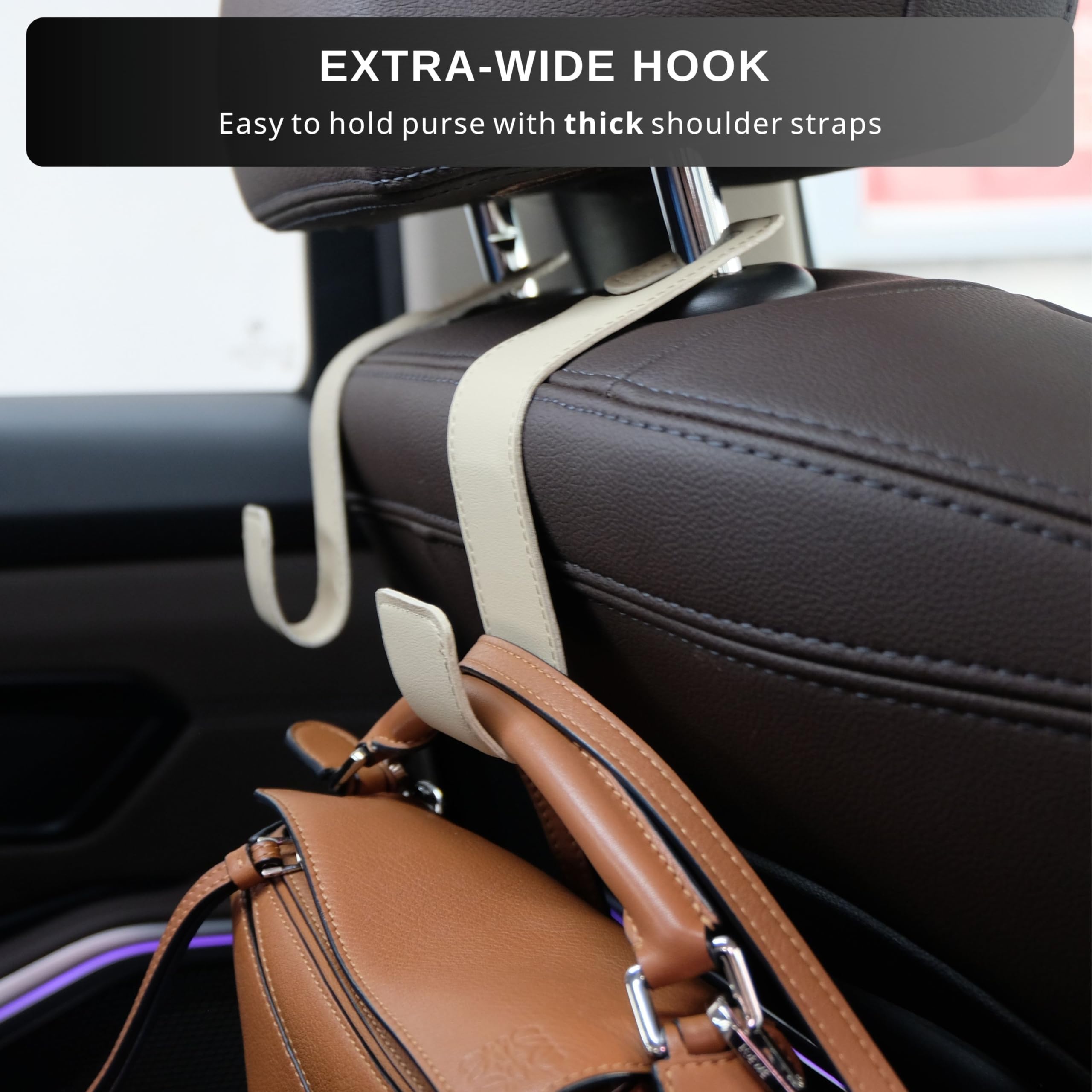 IRROMI Car Seat Hooks - 2 Pack Upgraded Leather Headrest Hooks for Hanging Purse and Bag, Car Organization Accessories (Black)