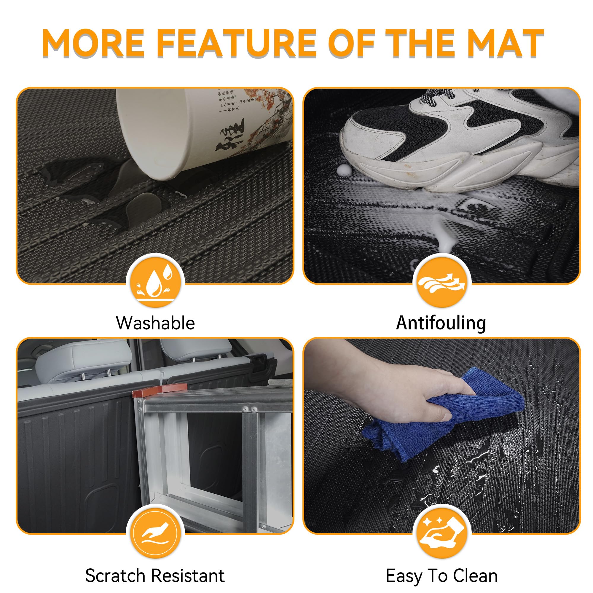 2024 XT6 Cargo Liner & Backrest Mats Trunk Mat for Cadillac XT6 2020-2024 TPE All Weather Waterproof Rear Cargo Liner Rear Trunk