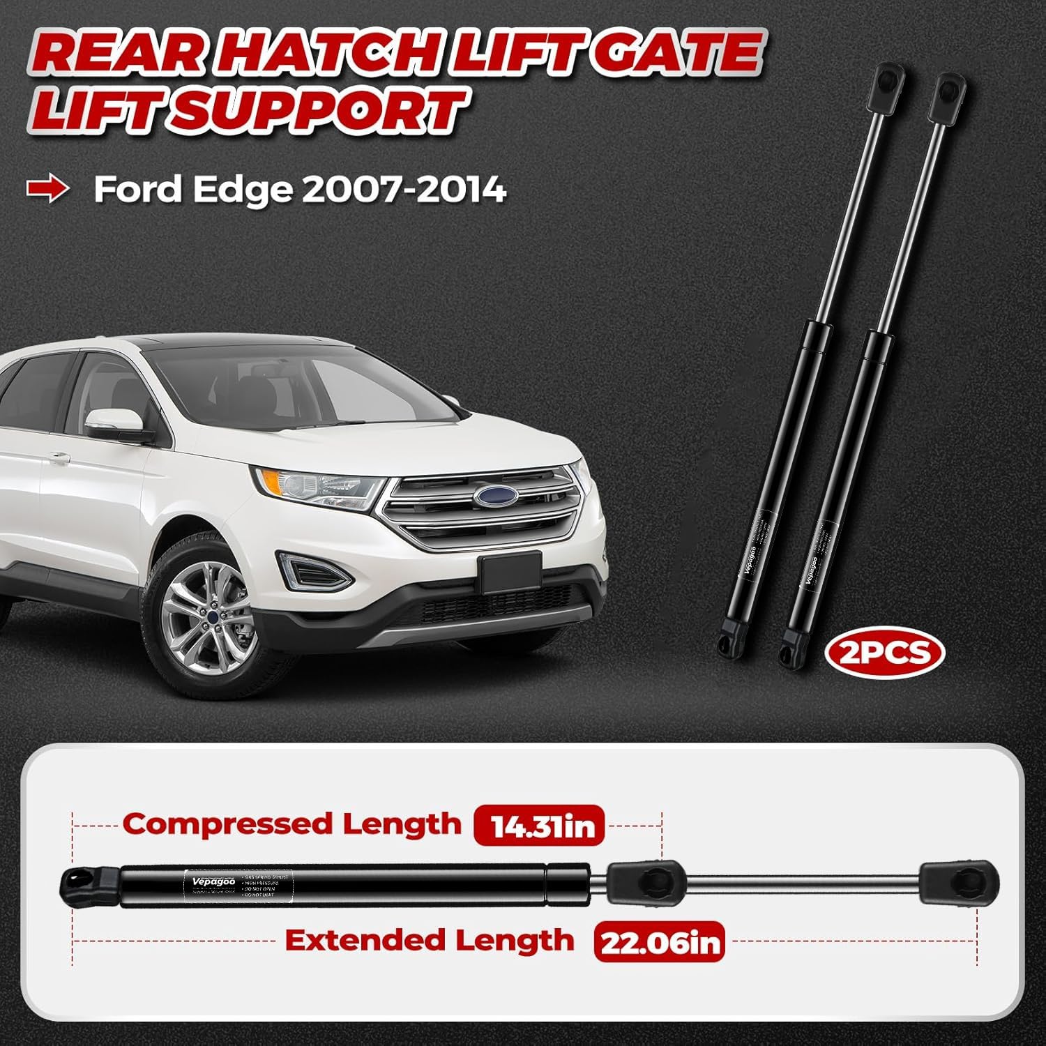 Vepagoo 6120 Rear Liftgate Gas Struts For 2007-2014 Ford Edge Shock Lift Supports Spring, Trunk Hatchback Sport Utility 4-Door L