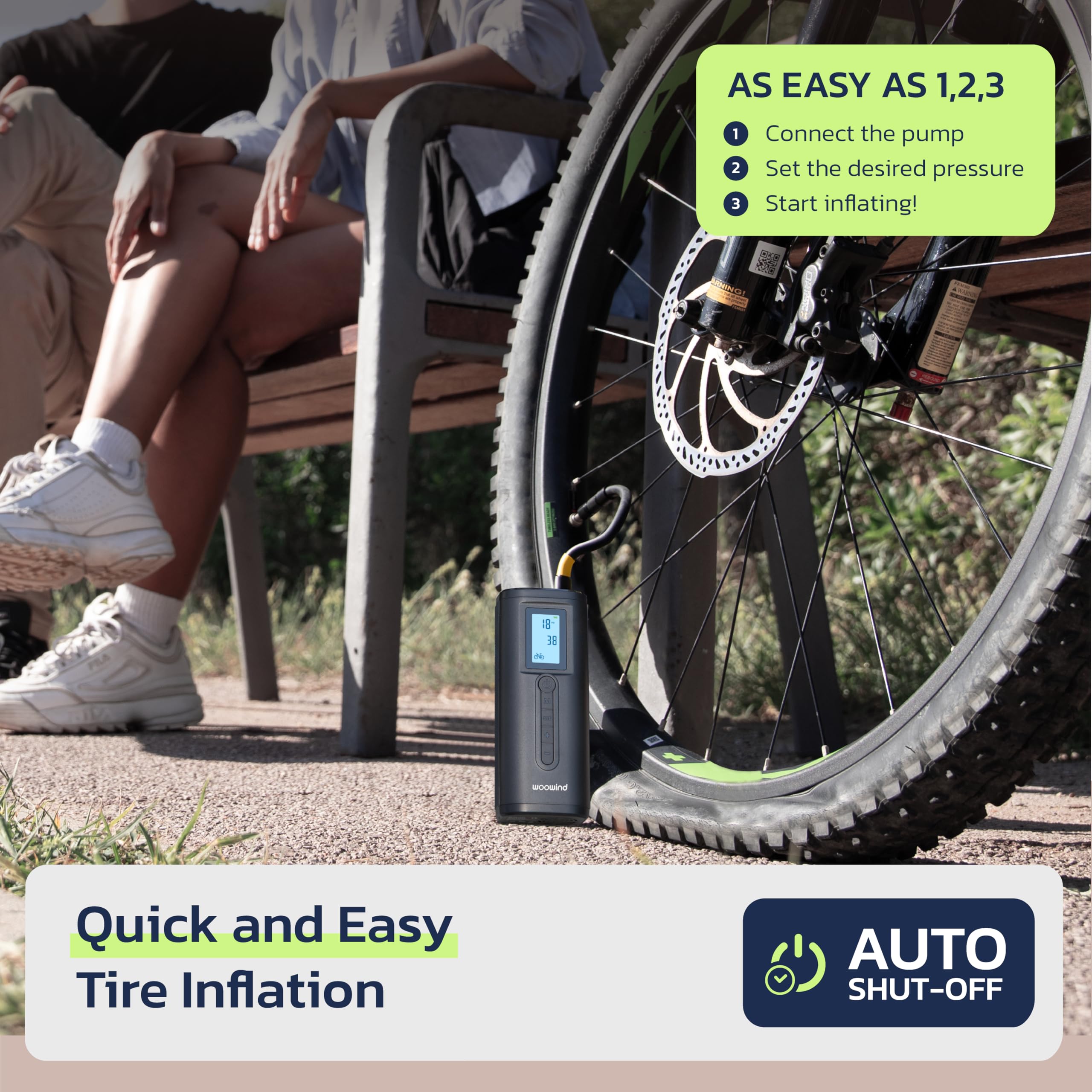 Woowind AP2-P Portable Air Compressor 150PSI Tire Inflator, Quick Inflation for Cars & Bikes, Made of ABS, Compact Size