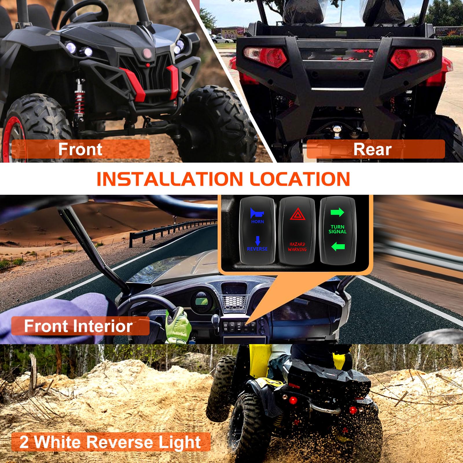 ISINFLASH ATV UTV SXS Turn Signal Horn Kit Street Legal Rocker Switch with LED Lights Hazard Flasher Relay Compatible with Polar
