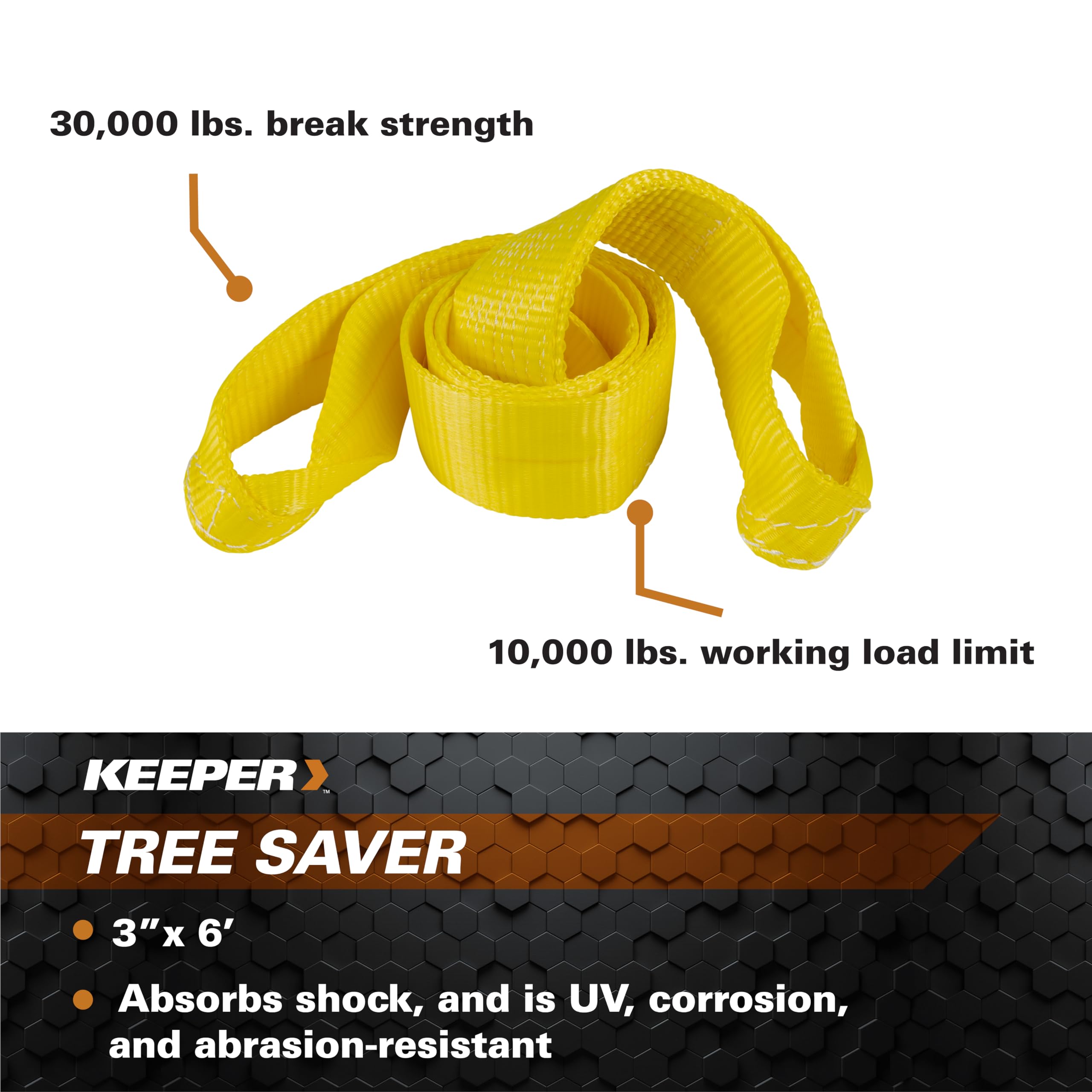 Keeper Hampton Prod 3” X 6’ Tree Saver Winch Strap For Electric - 10,000 Lbs. Working Load Limit And 30,000 Lbs. Break Strength