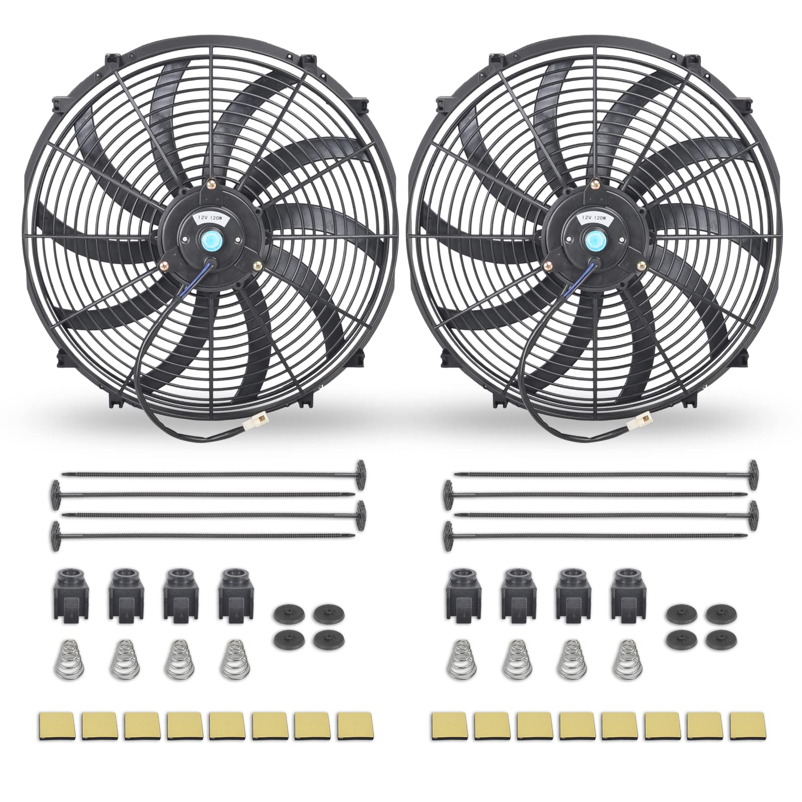 Fgjqefg 16 Inch Black Universal Slim Fan Push Pull Electric Radiator 12V 120W High Performance Cooling Fan Mount Kit Set Of 2