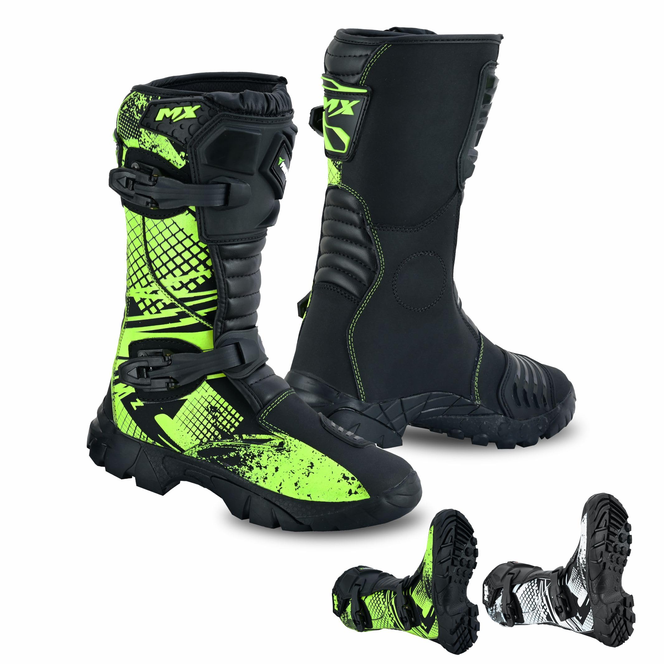 PROFIRST Motorcycle kids boots Motorbike Waterproof shoes Motorcross Dirt Blike Riding Biker Boots for kids (Green USA4)