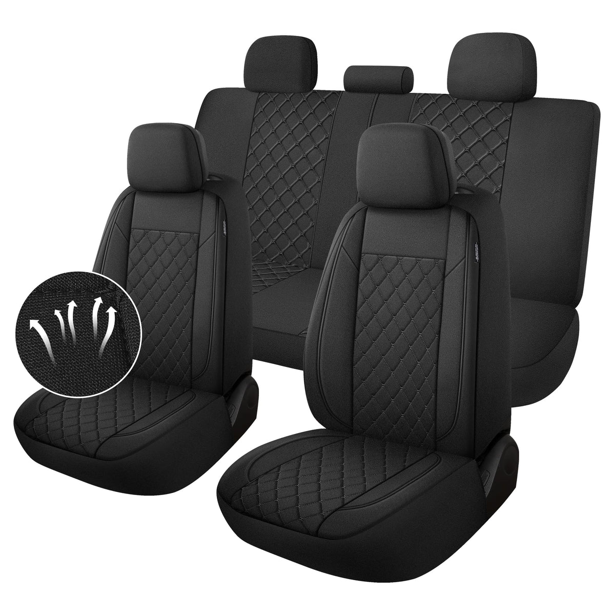 YGL Breathble Car Seat Covers Full Set,Washable Seat Covers for Cars,Premium Cloth Car Seat Protectors,Interior Covers for Cars,