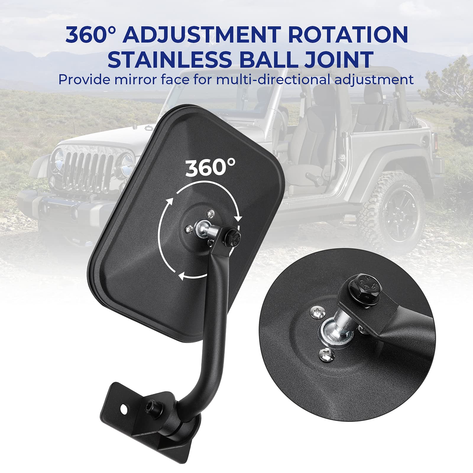 Qmparts Upgraded Mirrors Doors Off Compatible With Wrangler Tj Jk Jku, No Vibrate & Wobble Side View Mirrors, Easy-Install Quick