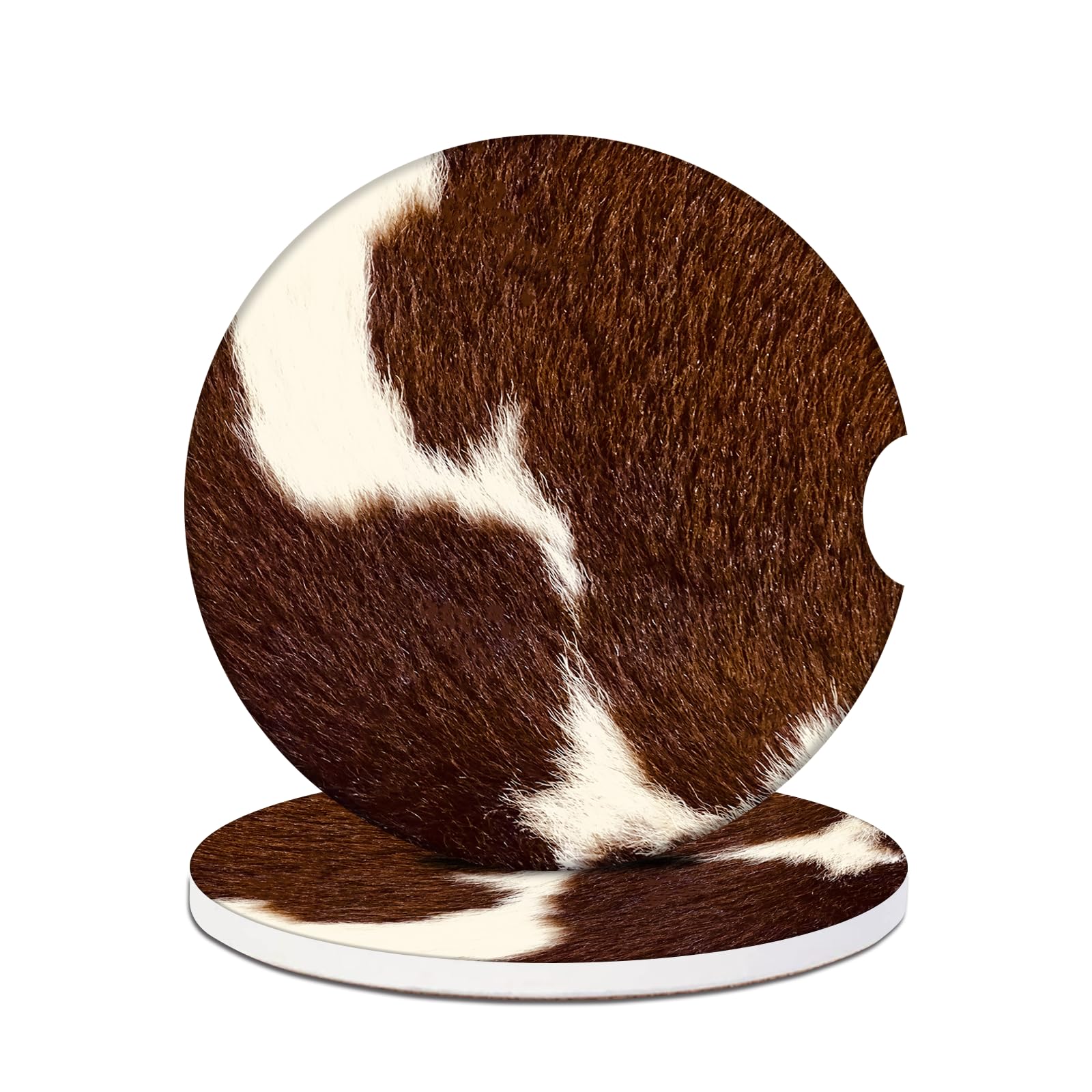 Car Cup Holder Coaster -Cow Hide Brown Absorbent Ceramic Coaster, Car Coasters for Cup Holders, Auto Accessories for Women & Men